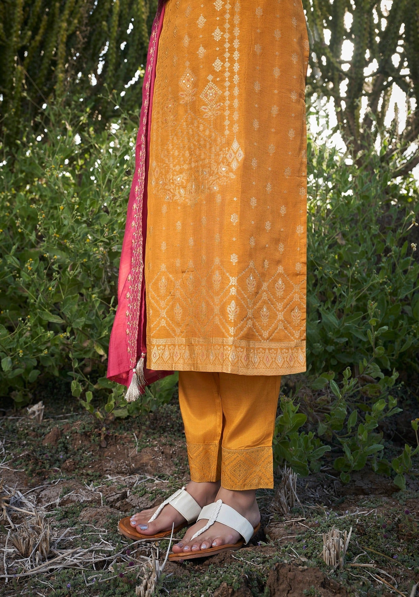 Mustard Mystique Woven Silk Kurta Set