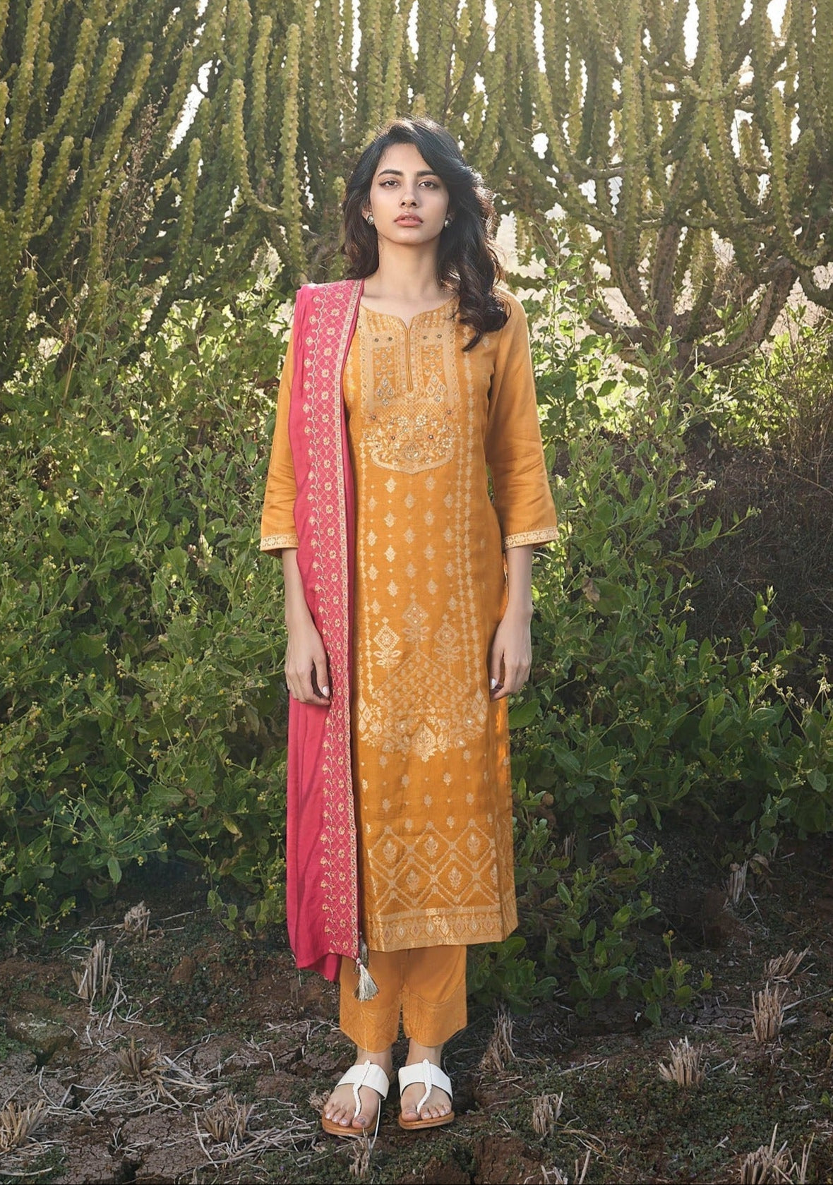 Mustard Mystique Woven Silk Kurta Set