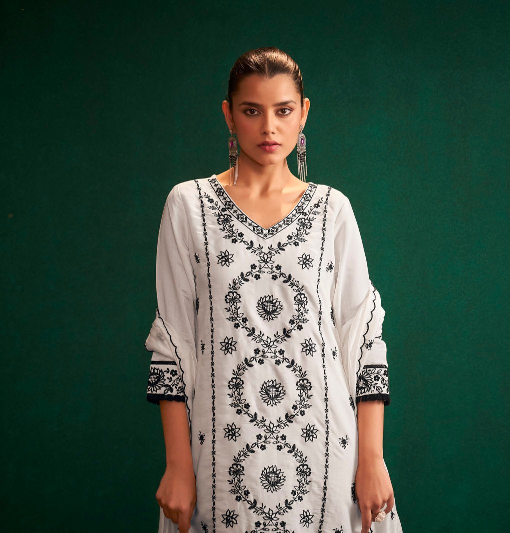 Opal Cream Chikankari Embroidered Set