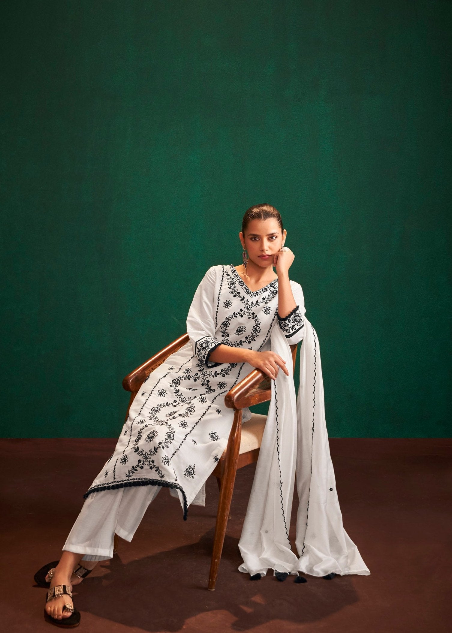 Opal Cream Chikankari Embroidered Set