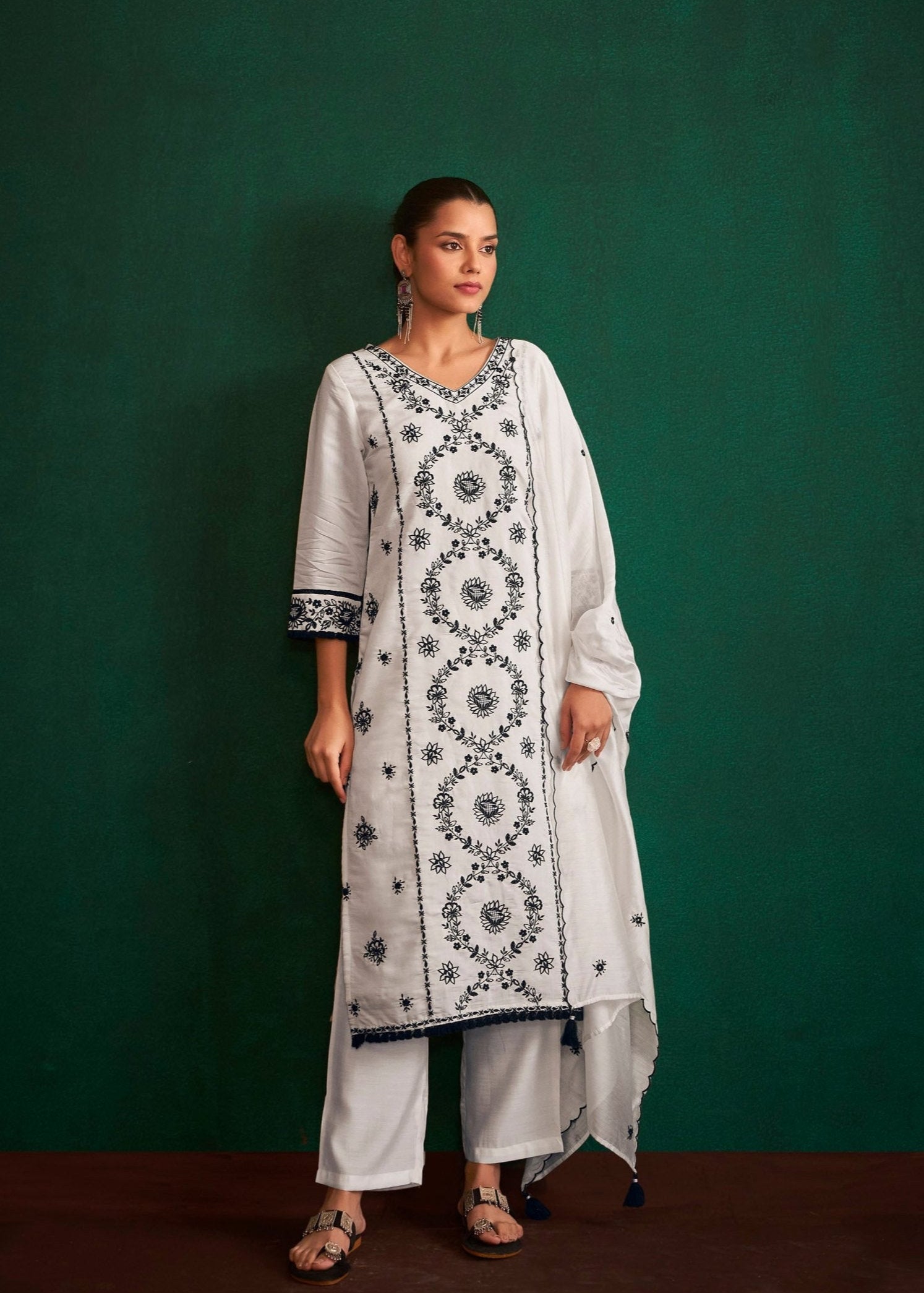 Opal Cream Chikankari Embroidered Set