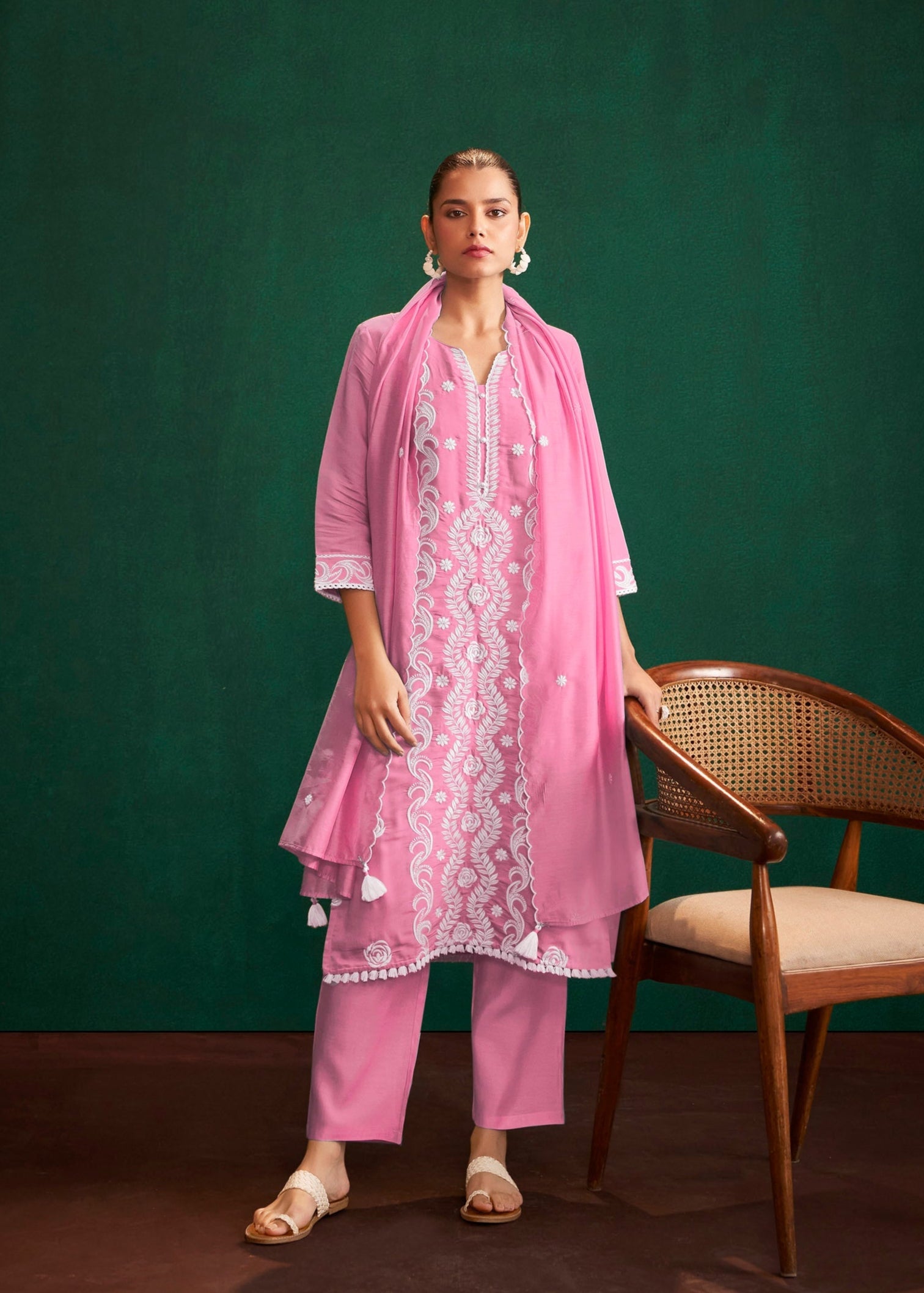 Tender Blush Chikankari Chanderi Set