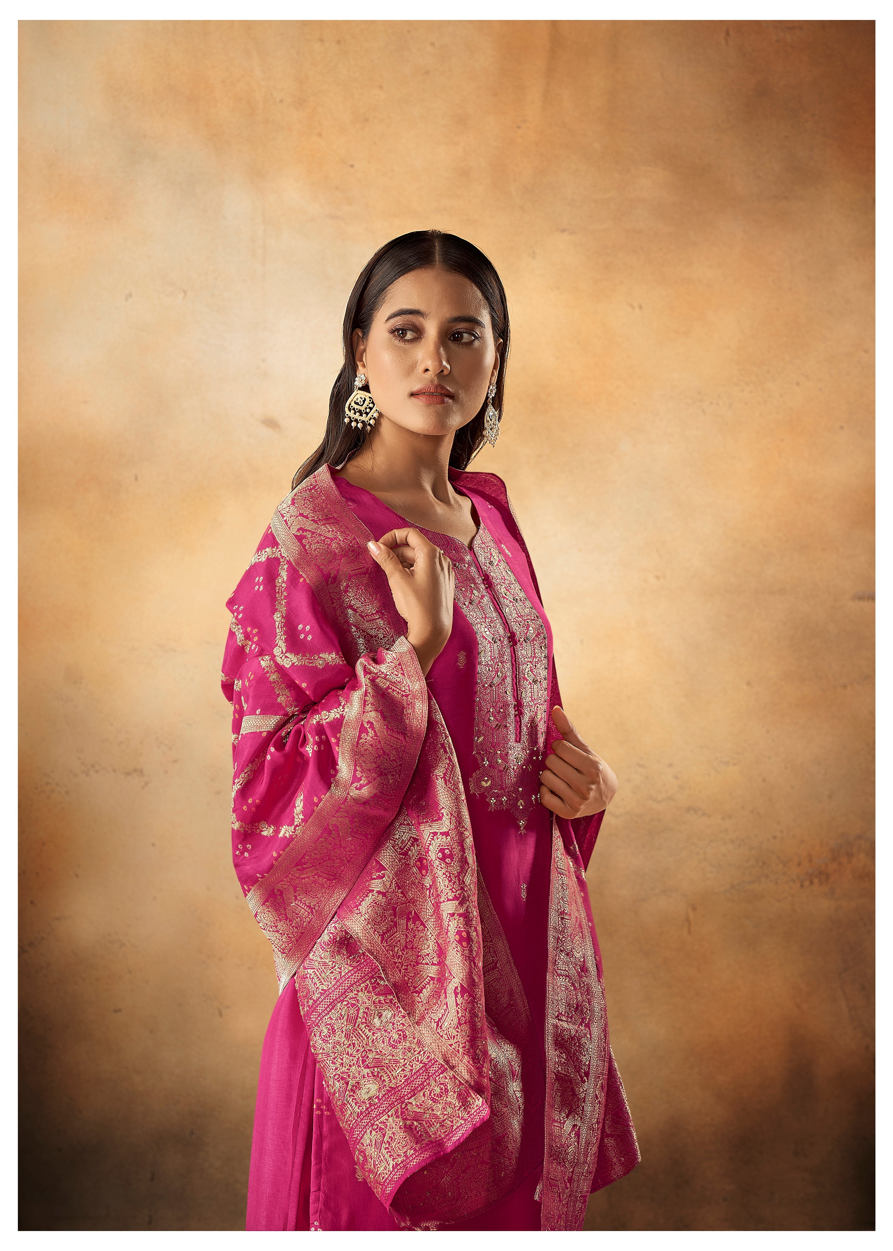 Rani Bandhani Woven Royalty Kurta Set