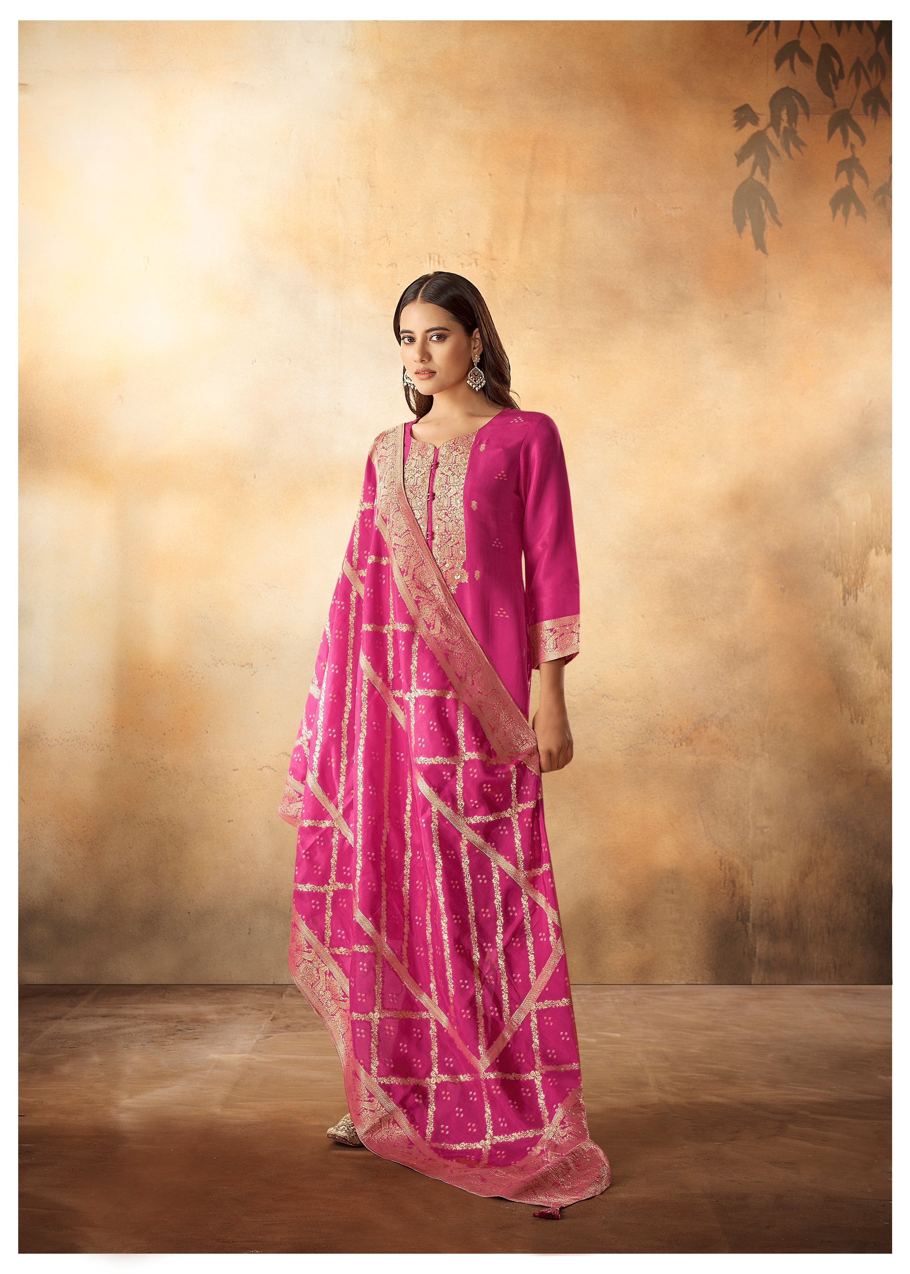 Rani Bandhani Woven Royalty Kurta Set