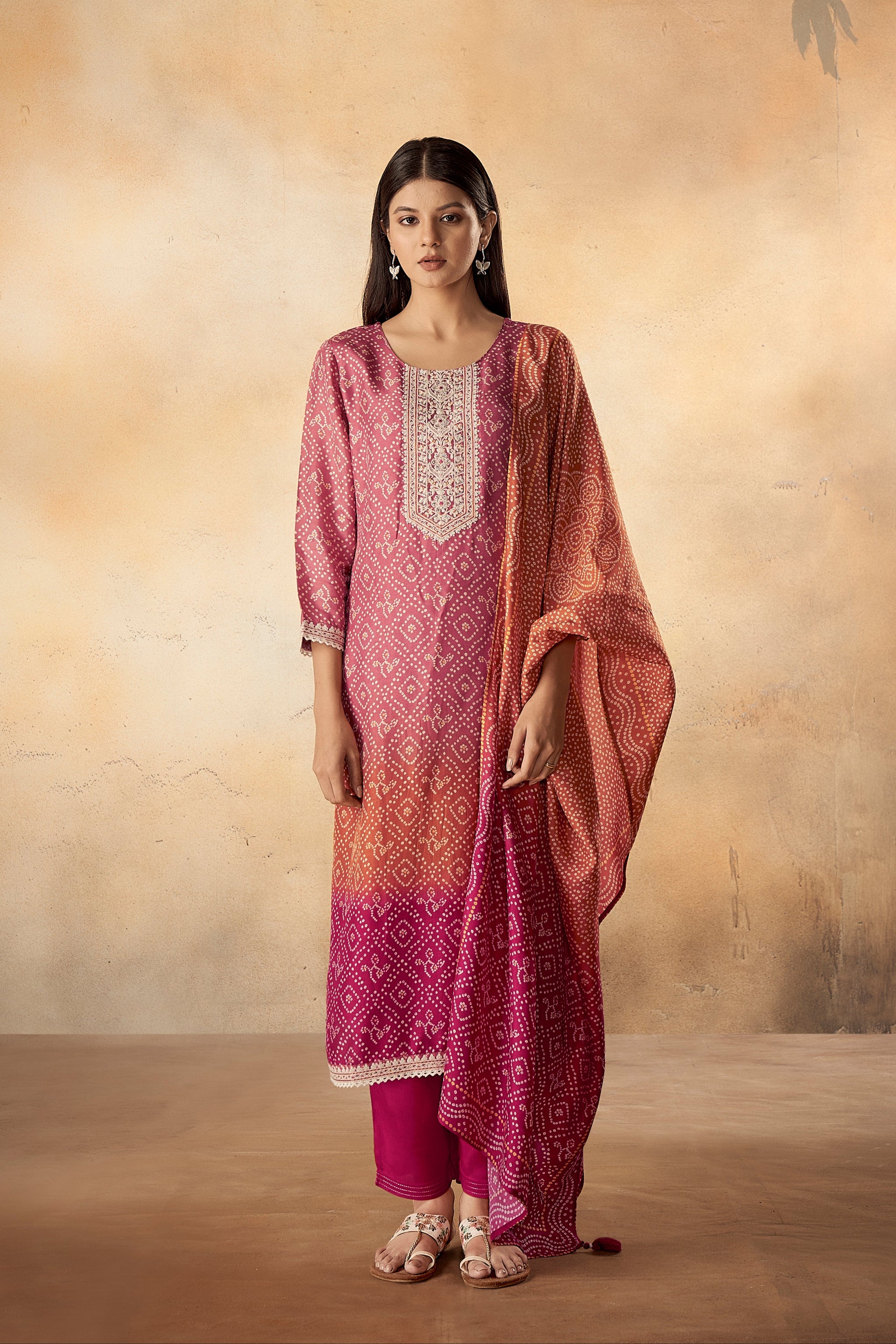 Hand Embroidered Dusty Wild Rose Pure Silk Cotton Kurta Pants Set main image 0