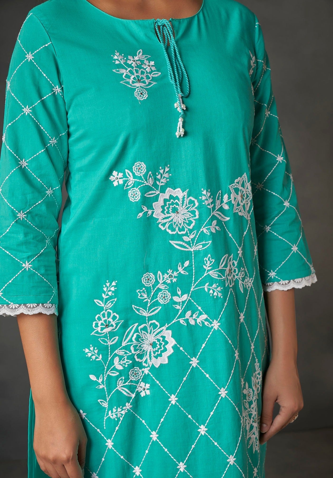 Sea Green Refresh Cambric Jaal Embroidered Kurta Set