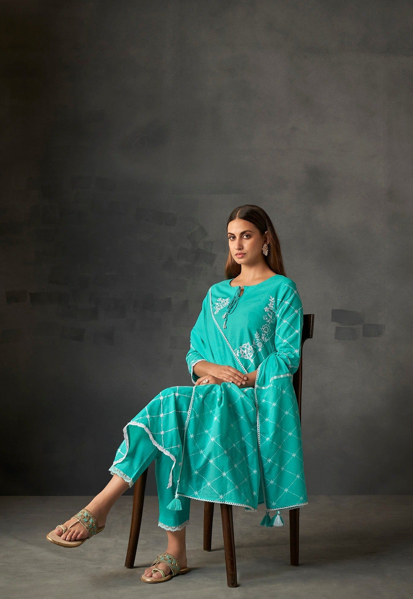 Sea Green Refresh Cambric Jaal Embroidered Kurta Set