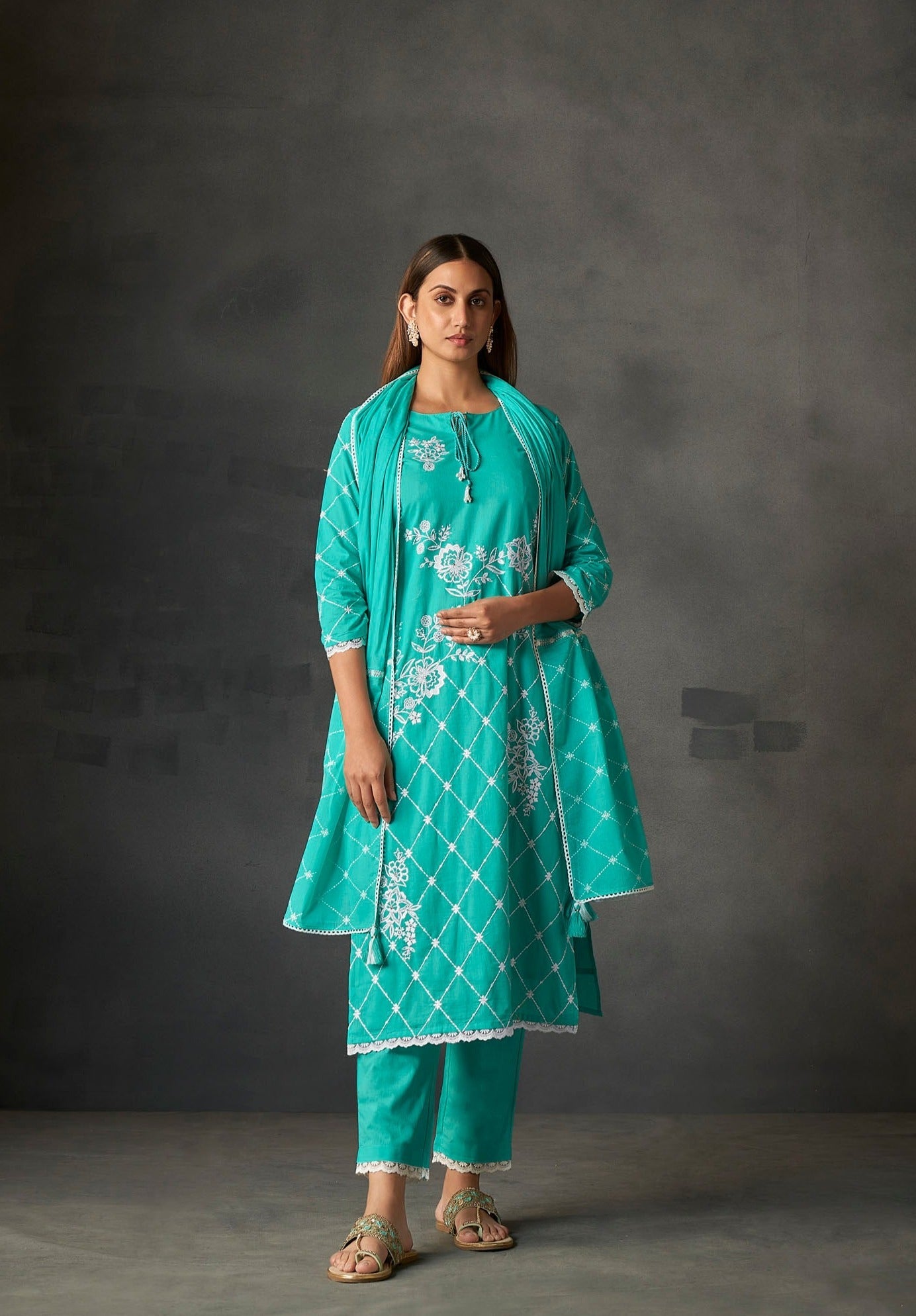 Sea Green Refresh Cambric Jaal Embroidered Kurta Set