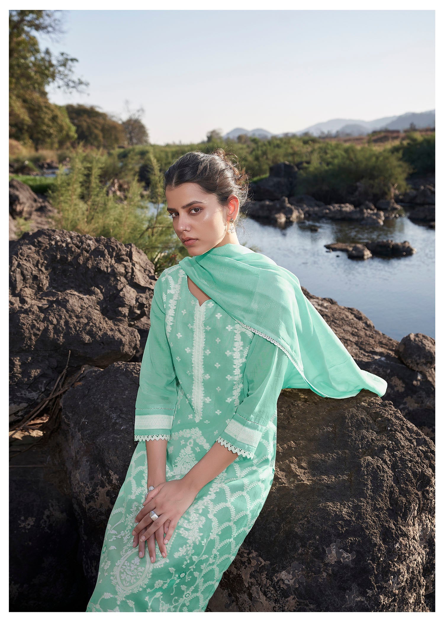 Misty Bloom Chanderi  Kurta Set