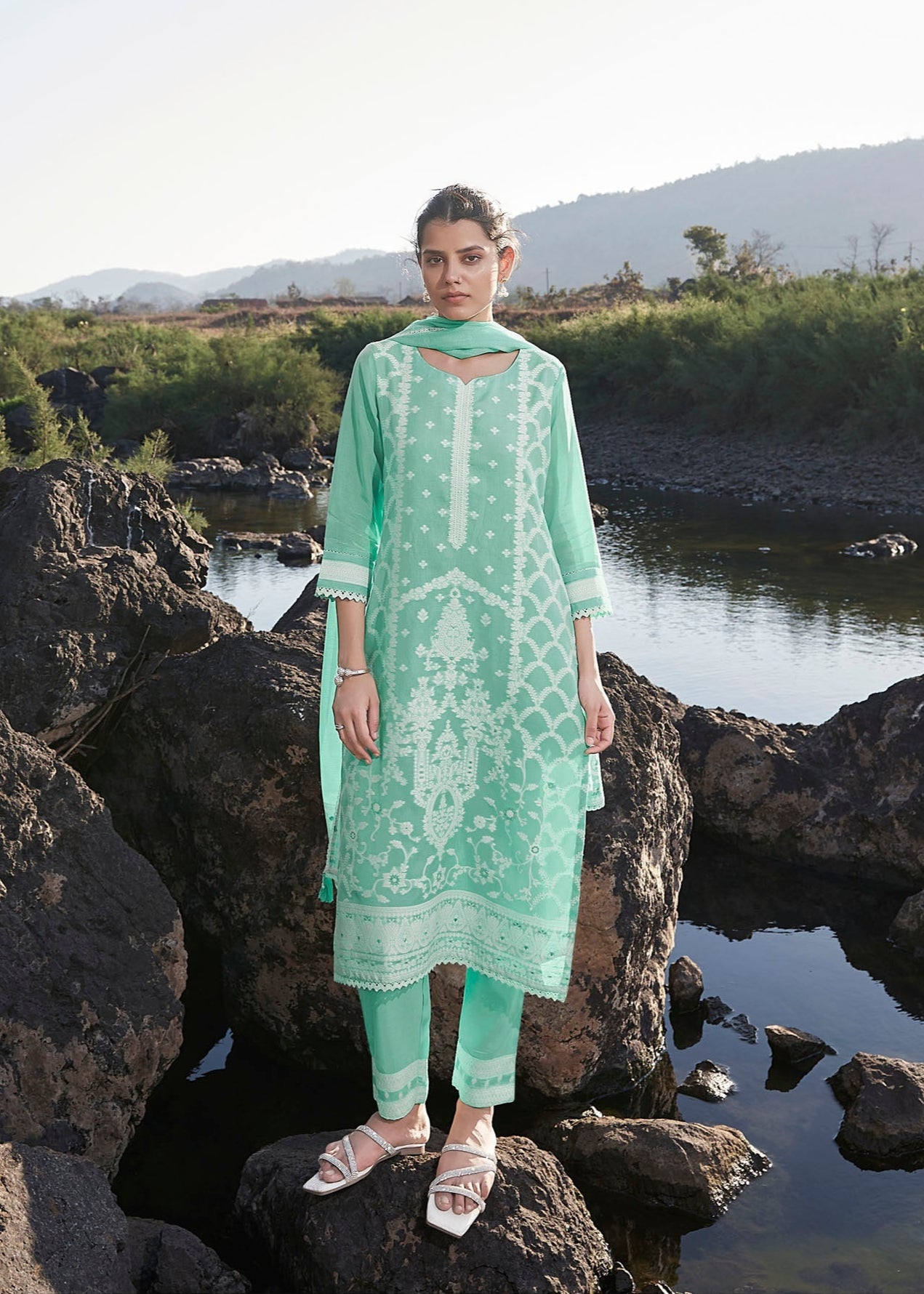 Misty Bloom Chanderi  Kurta Set