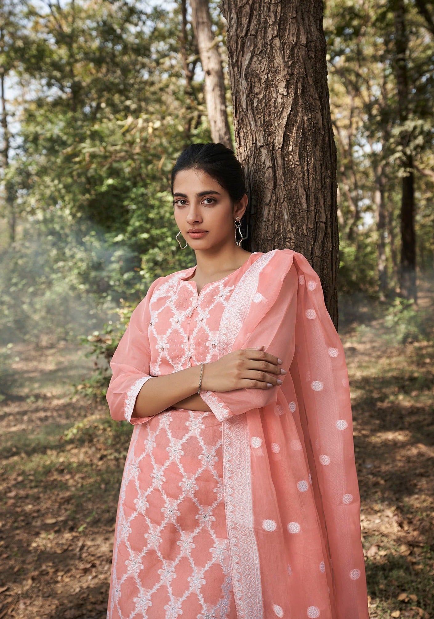 Sunset Orange Woven Silk Kurta Set