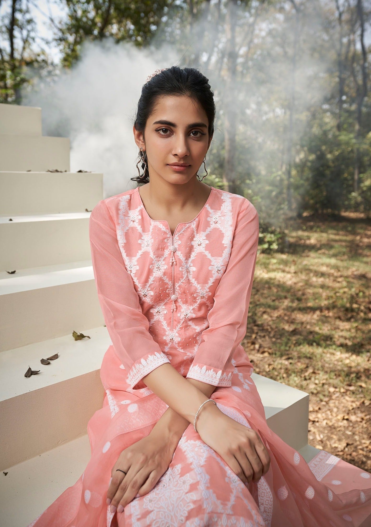 Sunset Orange Woven Silk Kurta Set