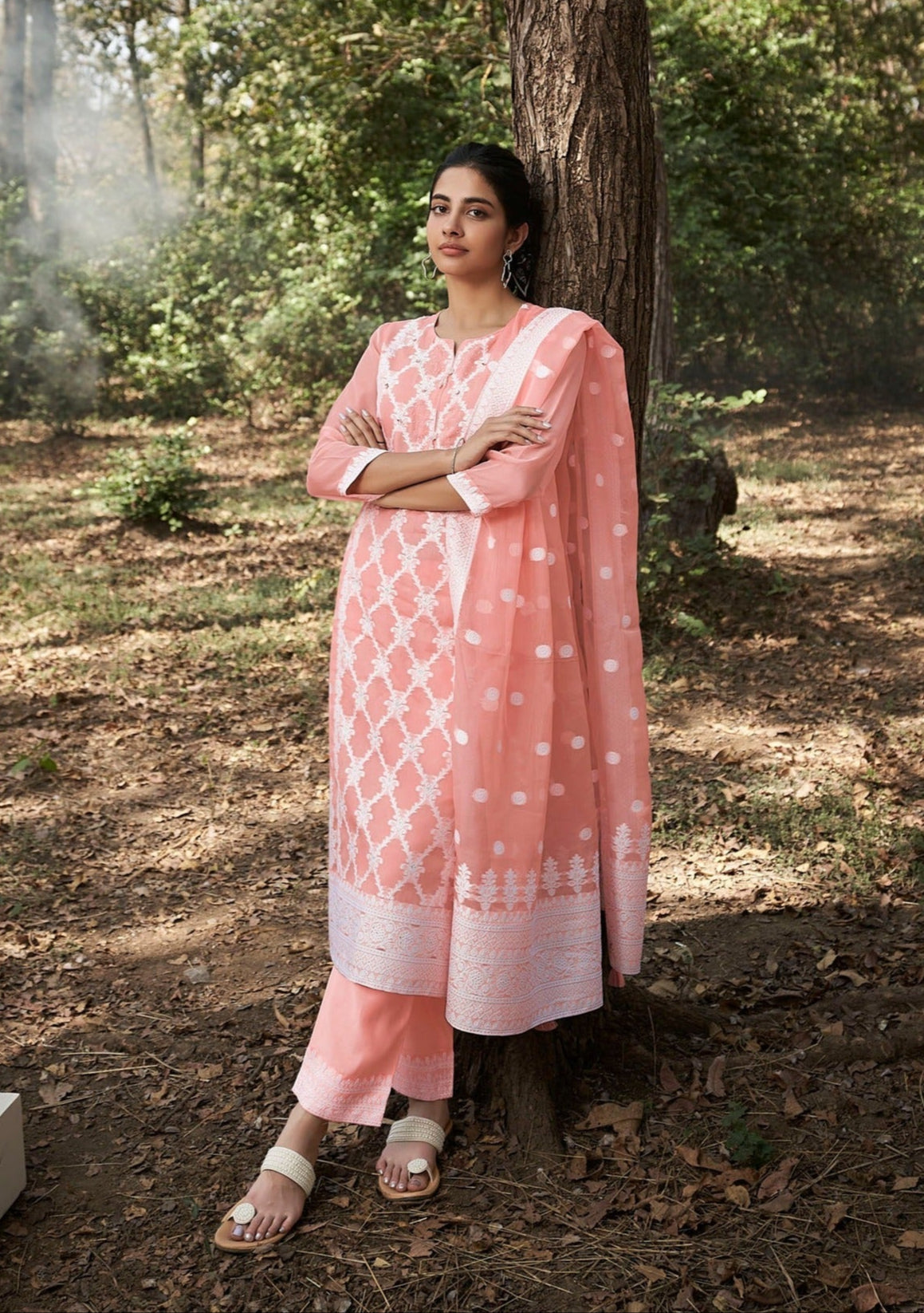 Sunset Orange Woven Silk Kurta Set