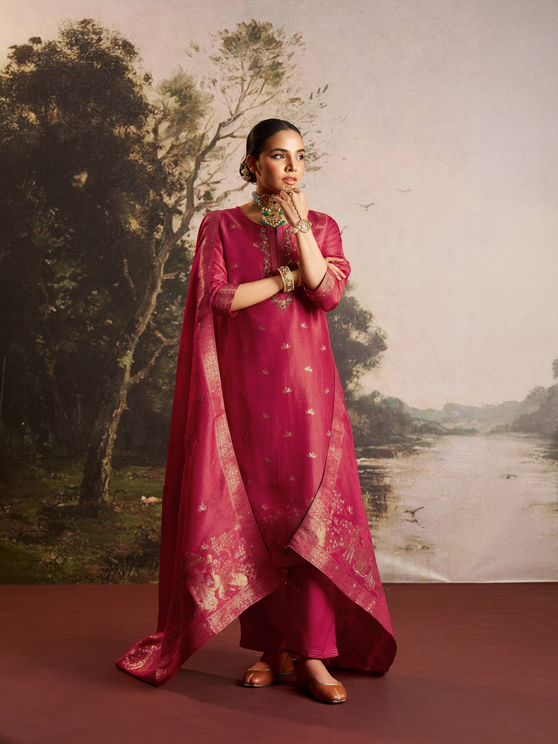 Rozenna Jacquard Embroidered Kurta Set