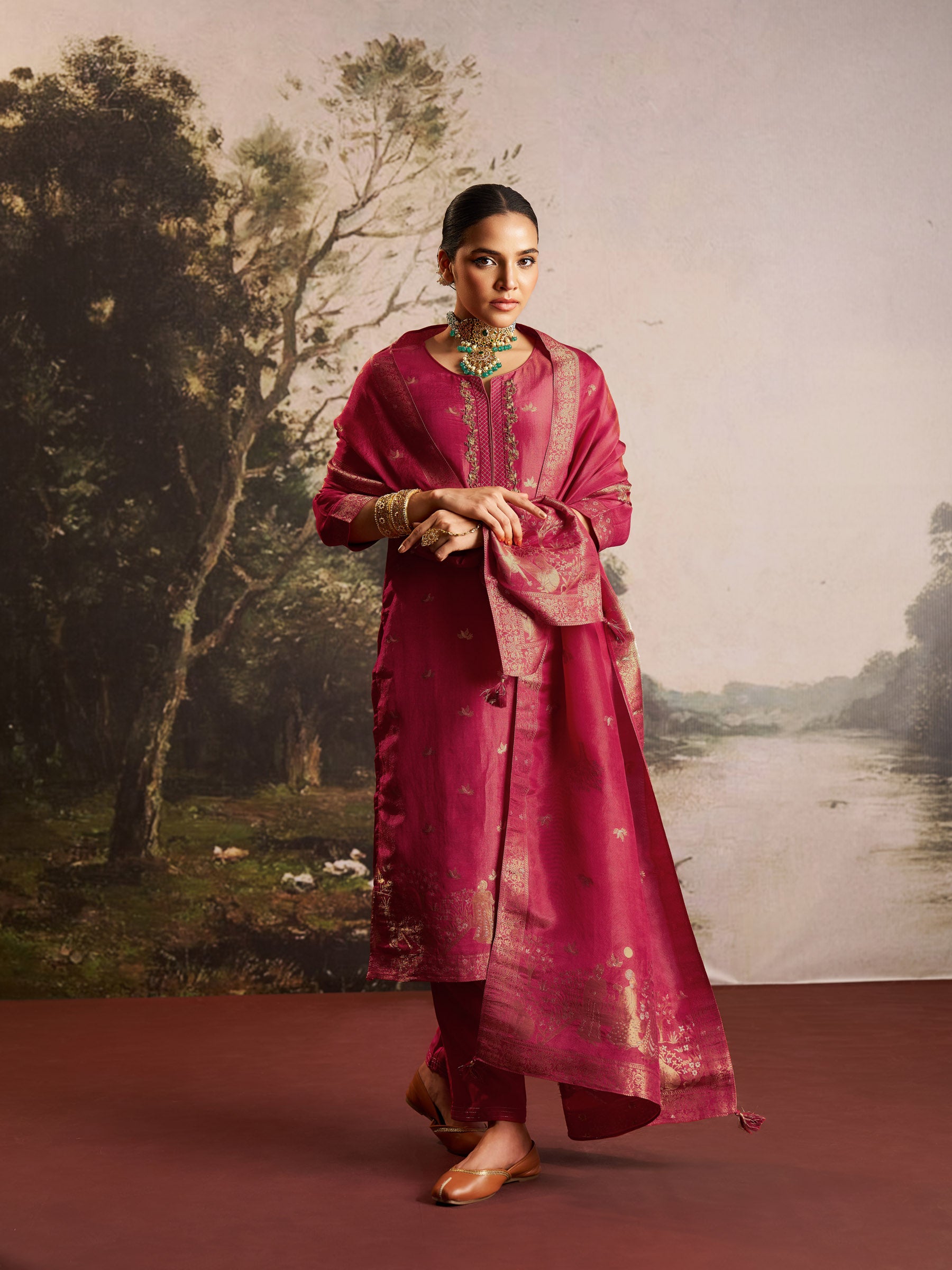 Rozenna Jacquard Embroidered Kurta Set