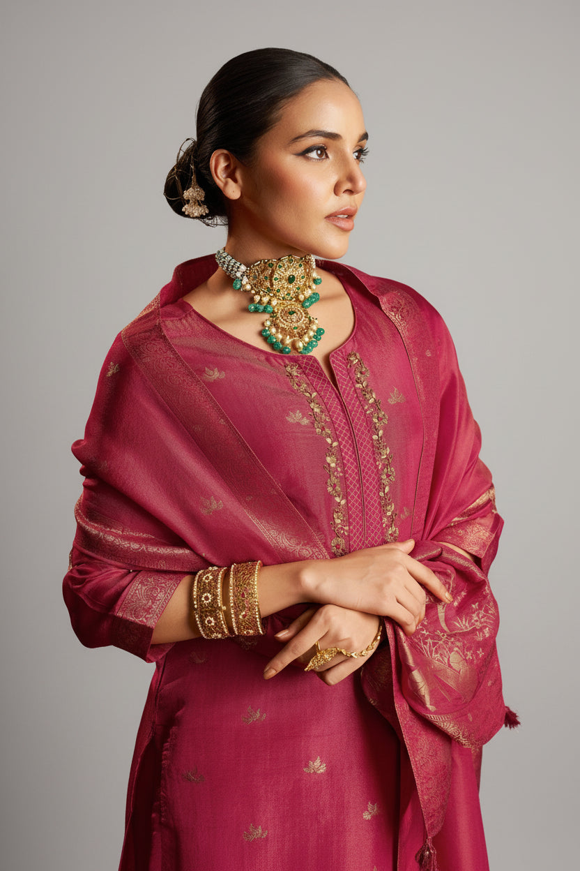Rozenna Jacquard Embroidered Kurta Set