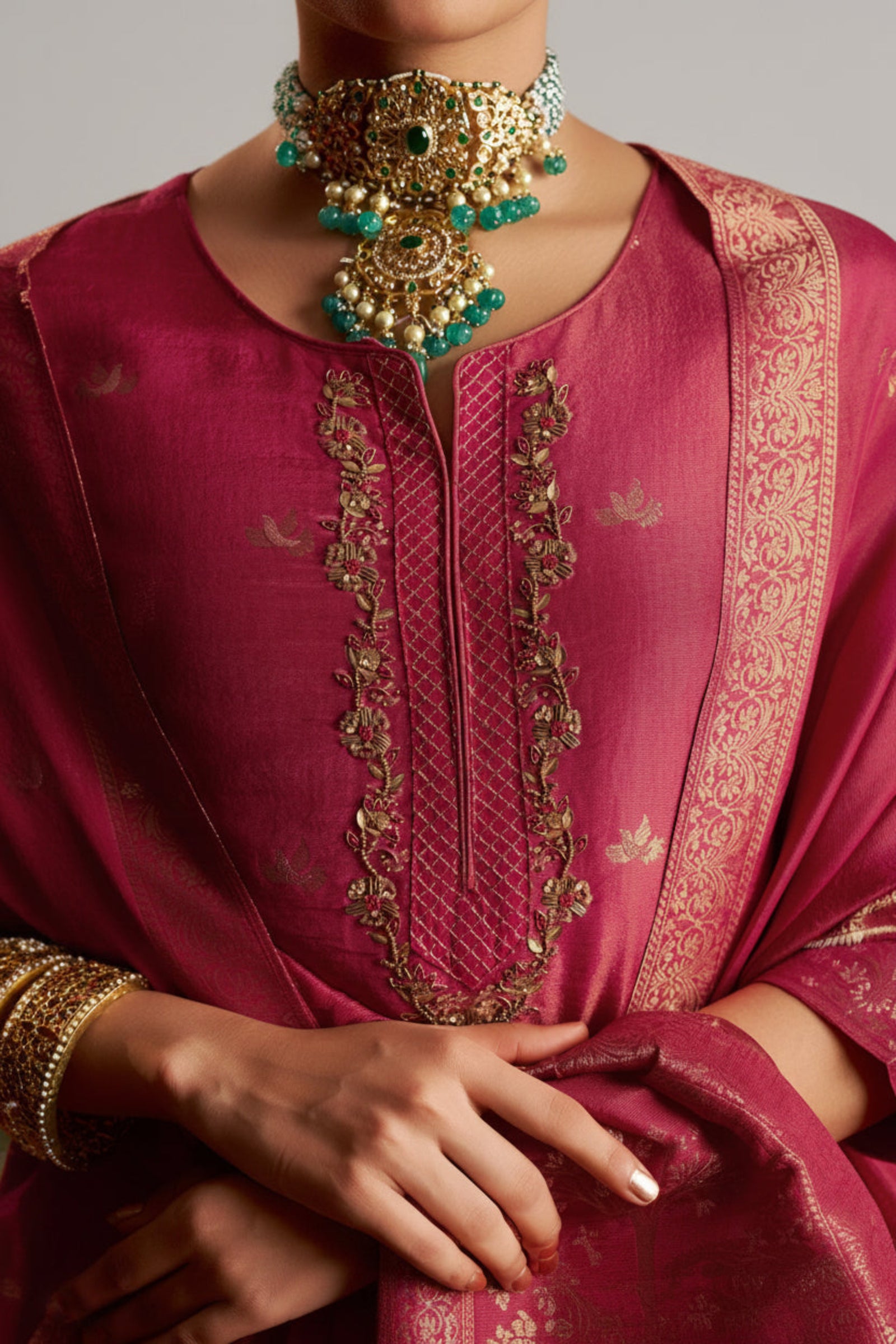 Rozenna Jacquard Embroidered Kurta Set
