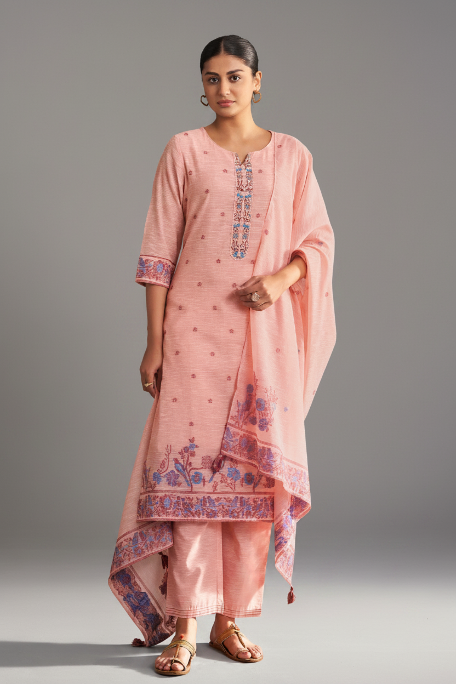 Blush Berry Linen Chanderi Jacquard Kurta Set