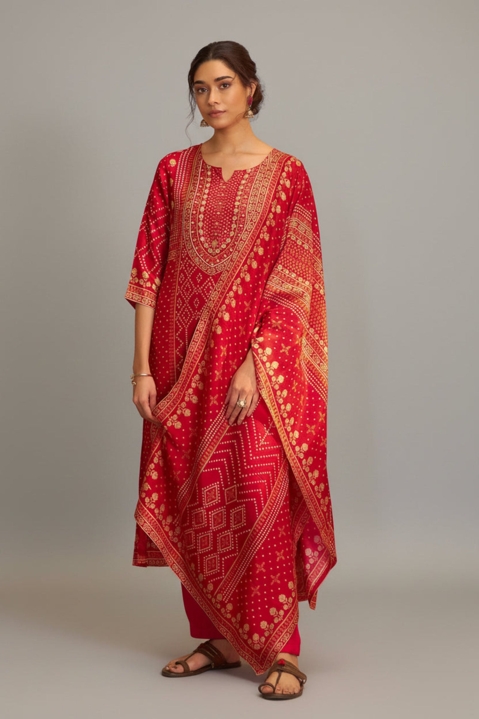 Bandhani Digital Print Kurta Set – Red