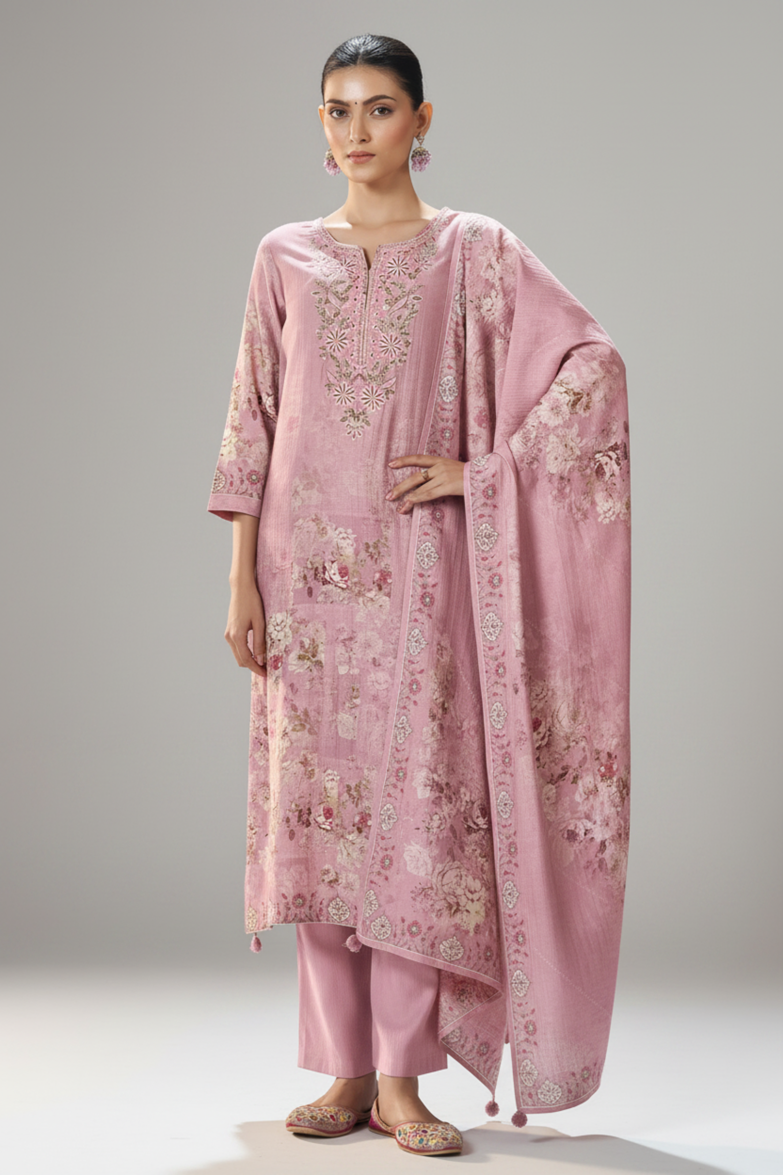 Dusty Rose Digital Printed Viscose Kurta Set