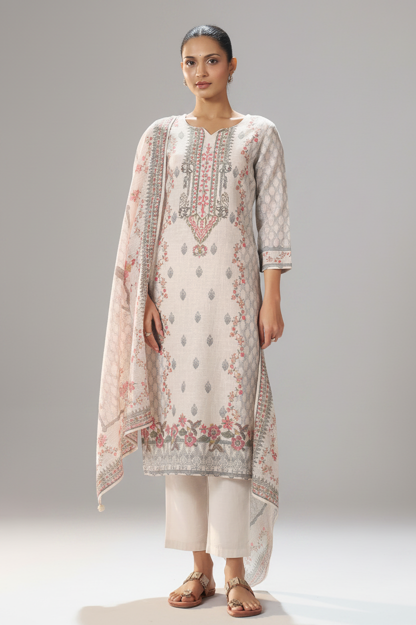 Stone Ivory Digital Printed Kurta Set
