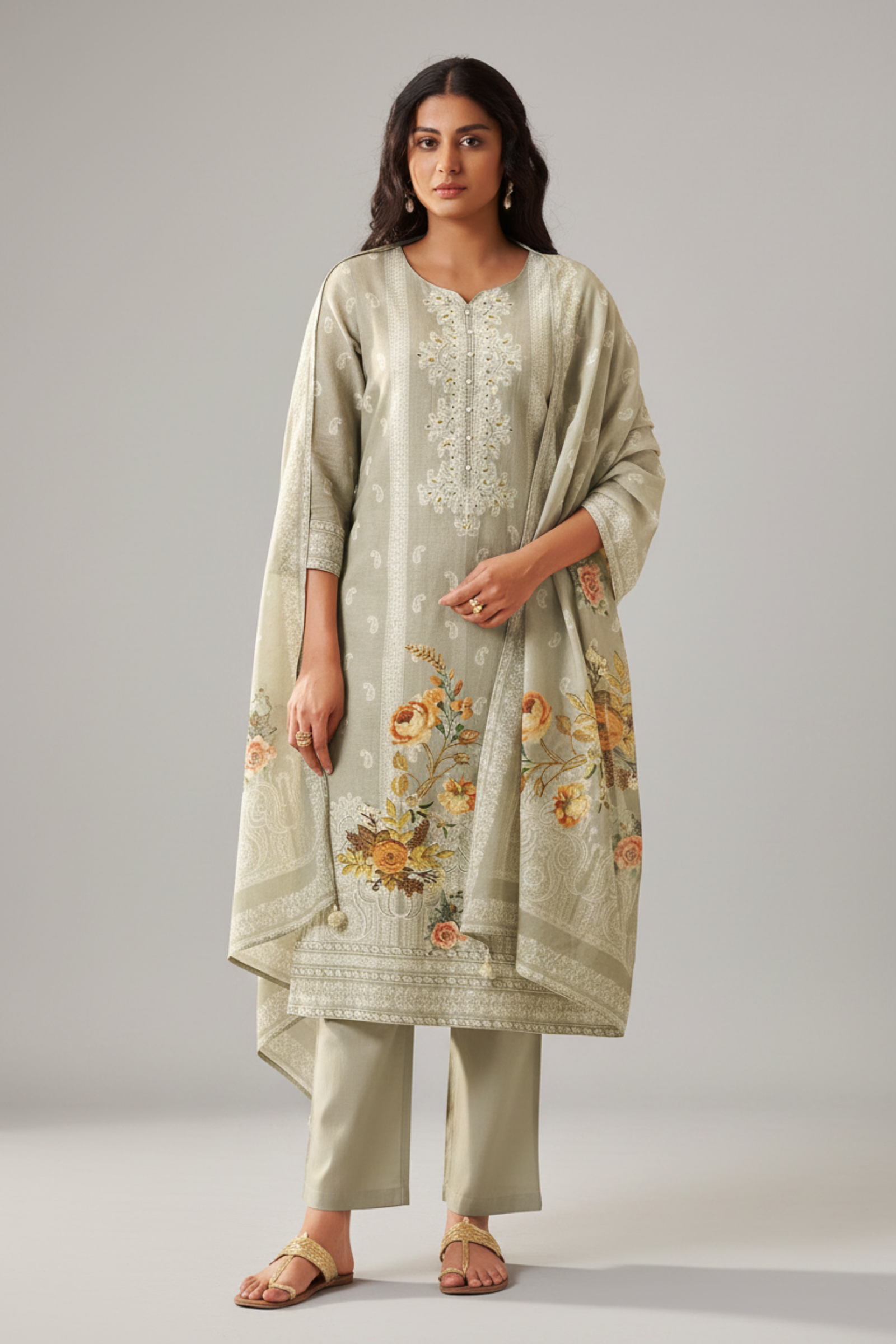 Sage Dune Cotton Linen Digital Printed Kurta Set