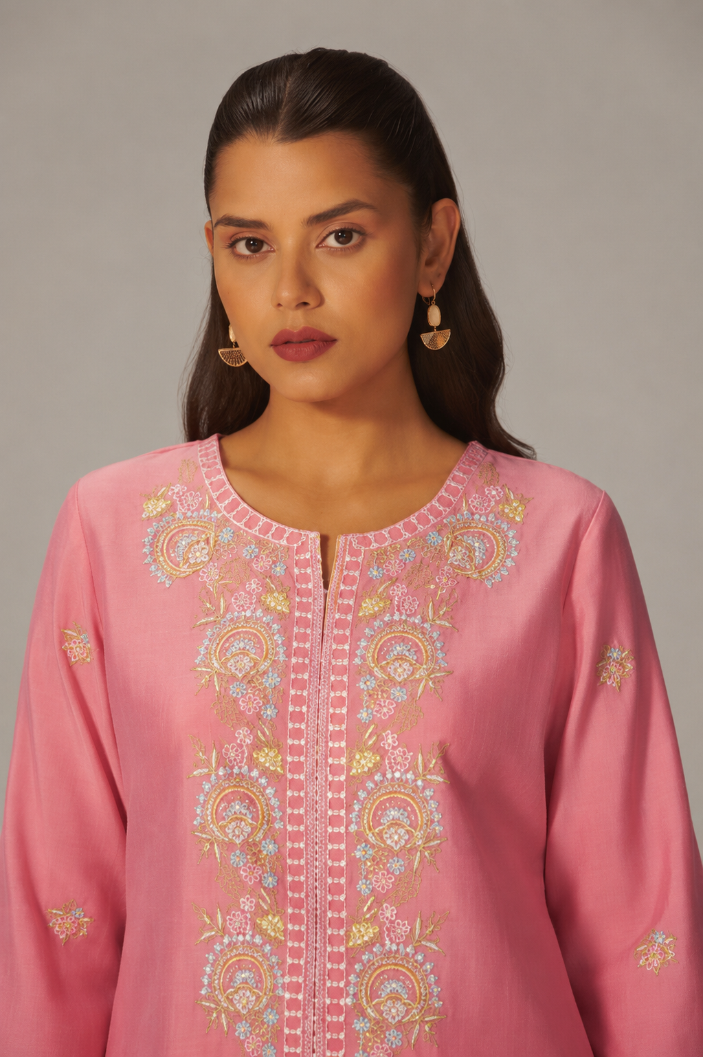 Sachet Pink Mul Chanderi Embroidery Co-ord Set
