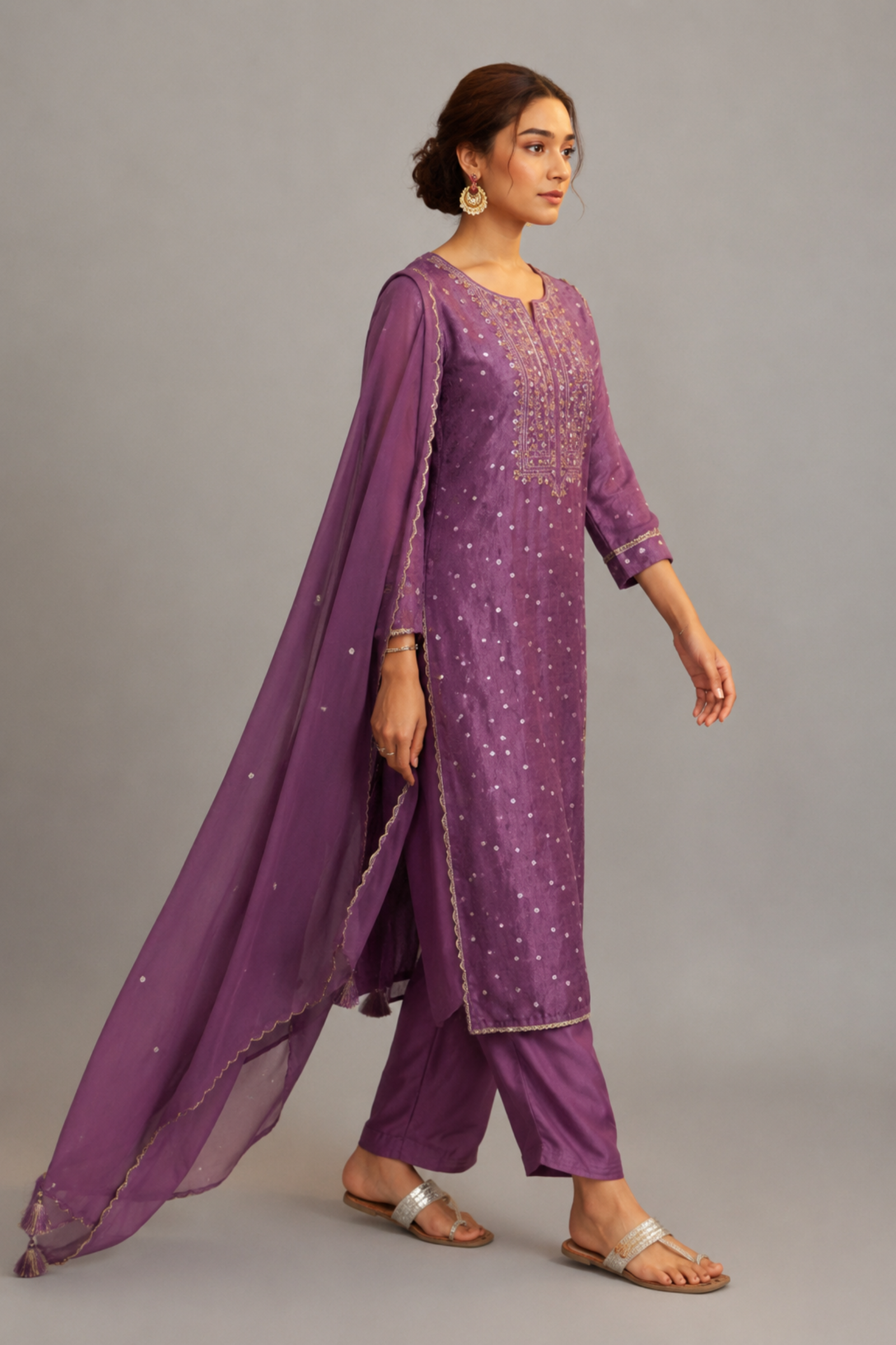 Mirror Embroidery Kurta Set – Purple