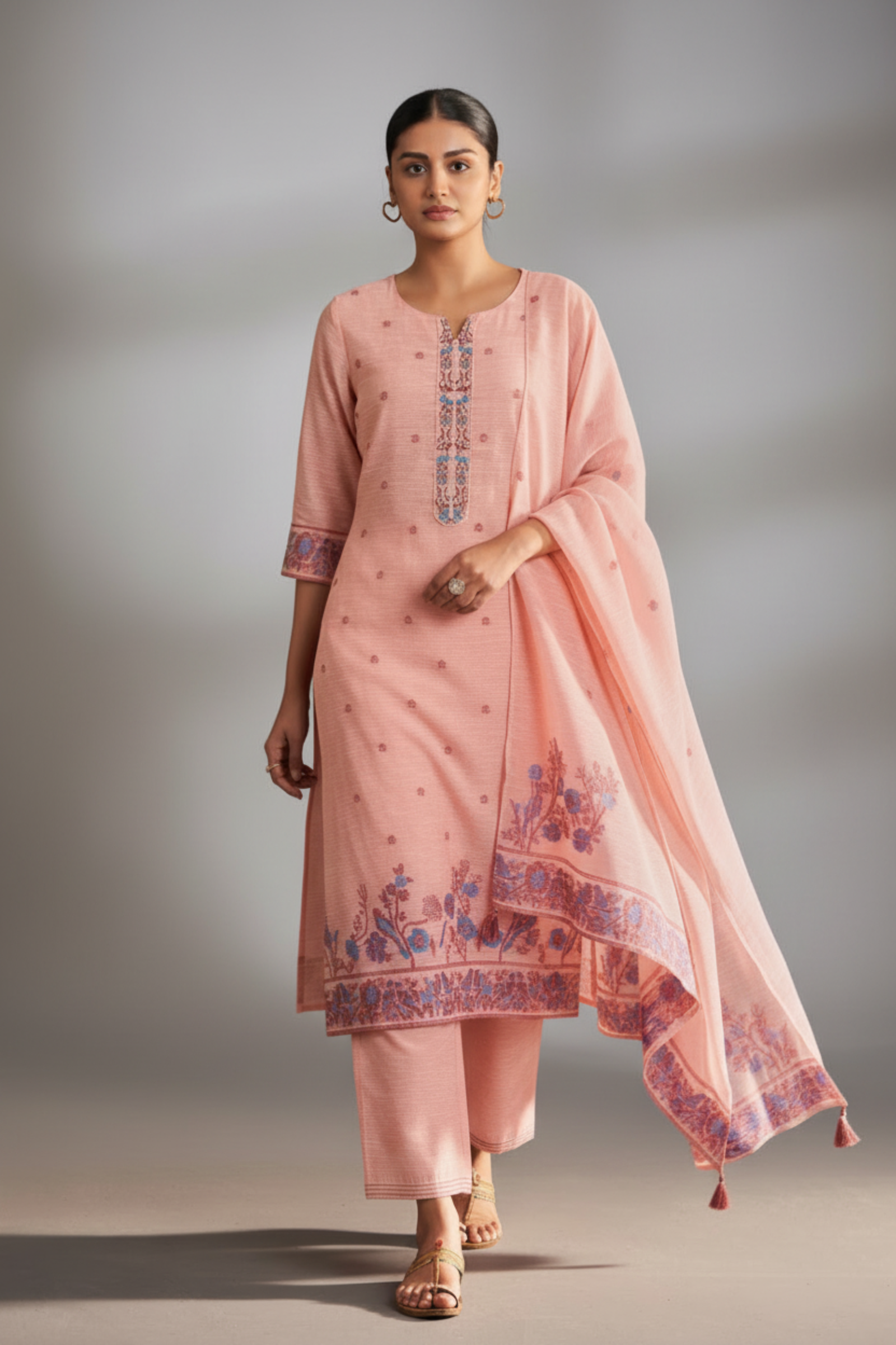 Blush Berry Linen Chanderi Jacquard Kurta Set