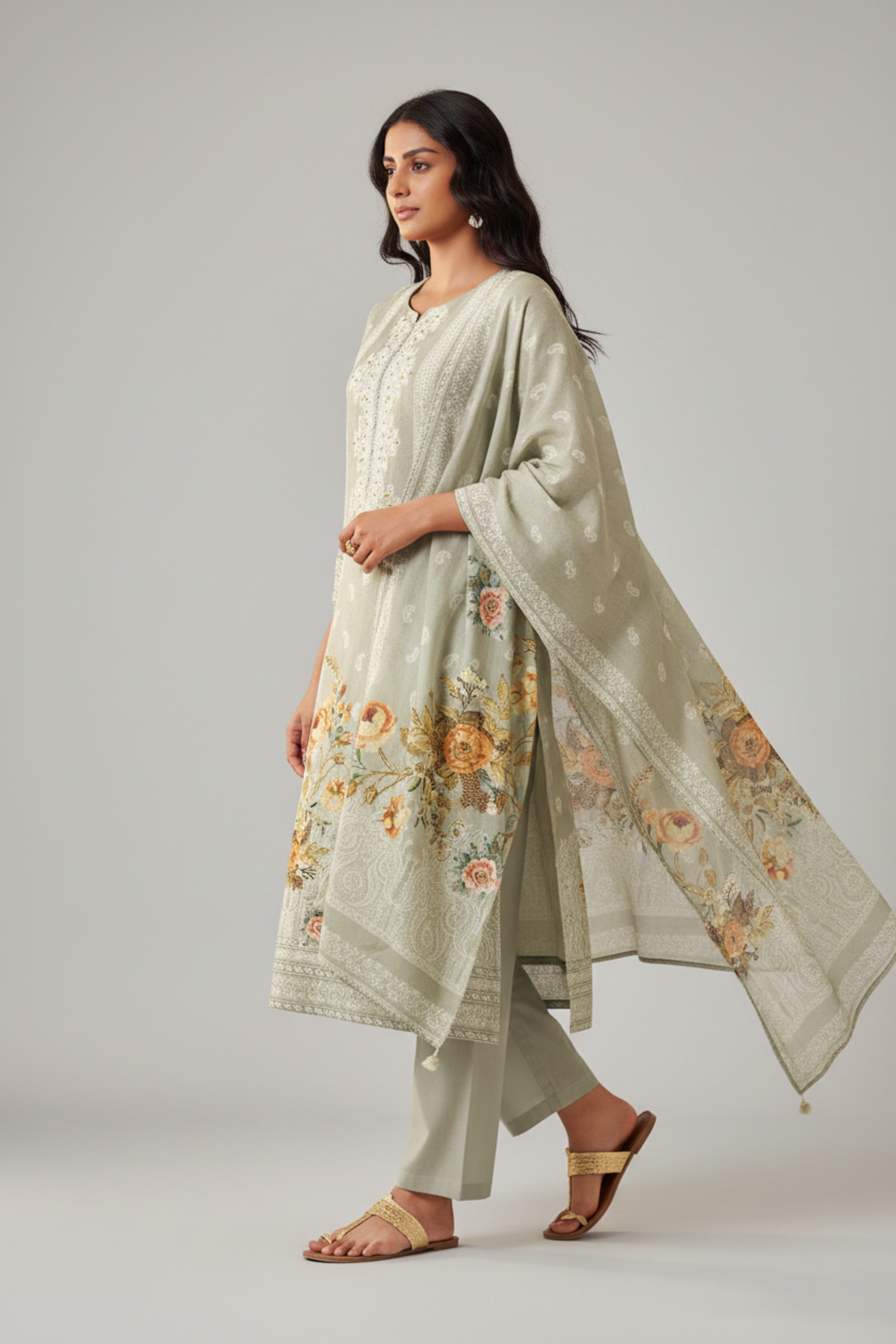 Sage Dune Cotton Linen Digital Printed Kurta Set