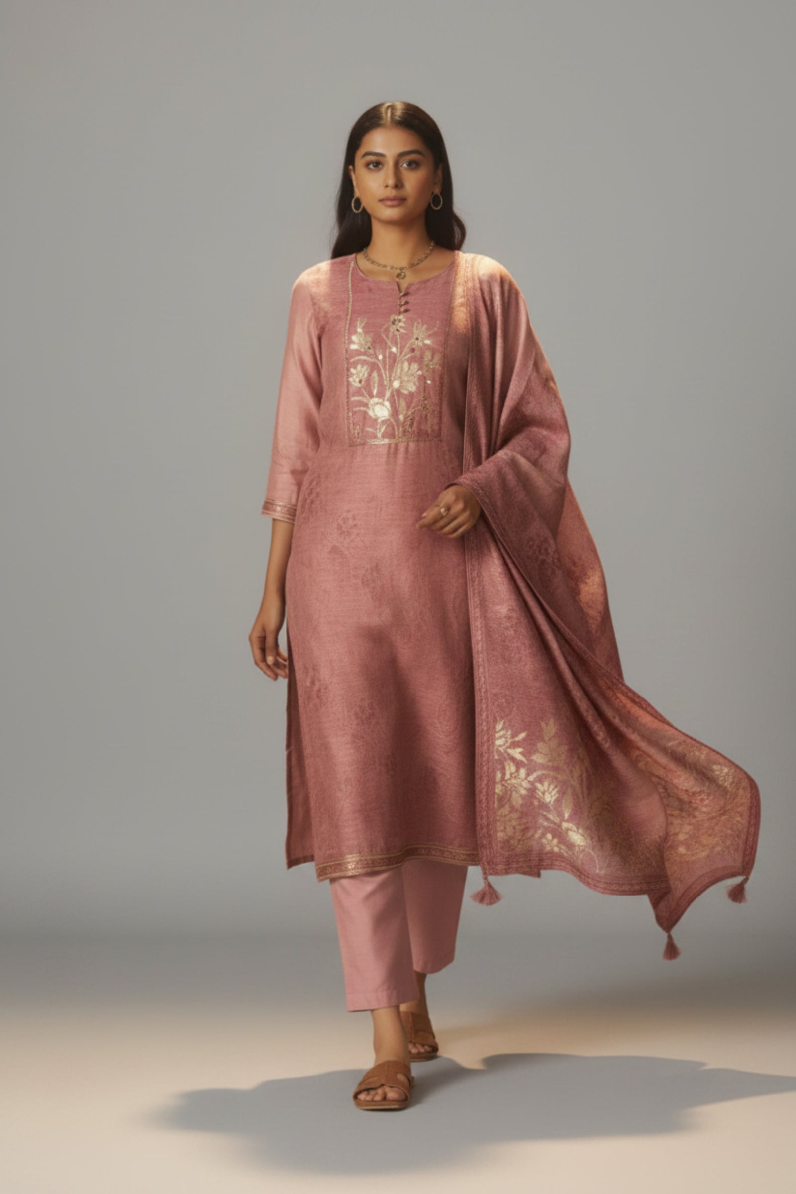 Ethereal Blush Pink Chanderi Jacquard Kurta Set