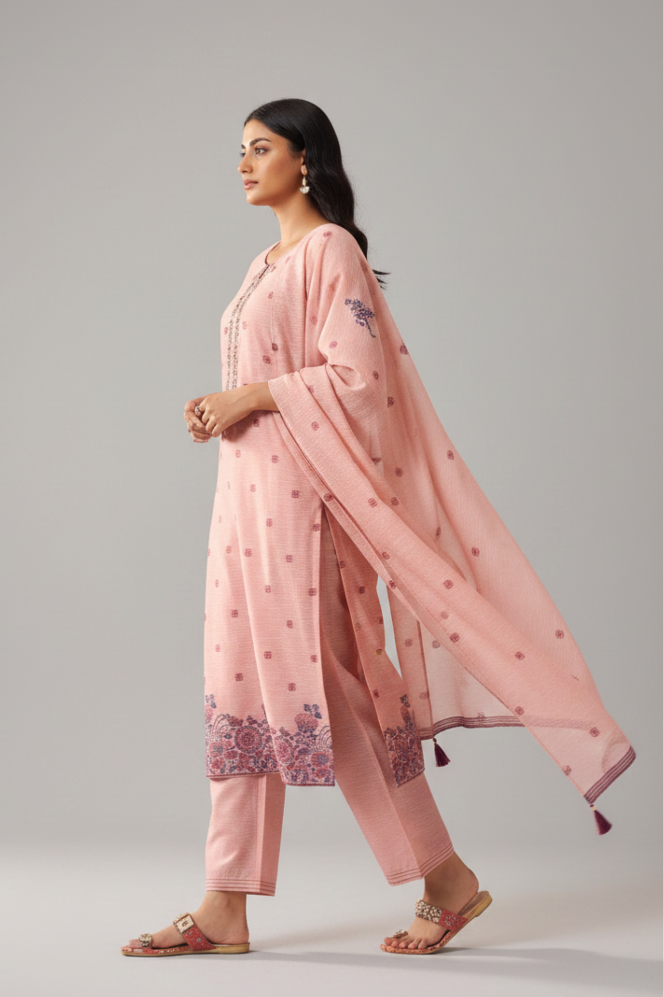 Truffle Pink Linen Chanderi Jacquard Kurta Set