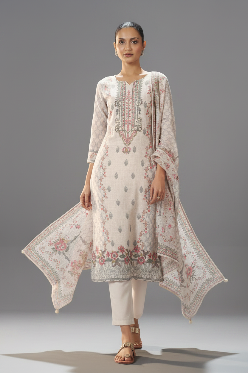 Stone Ivory Digital Printed Kurta Set