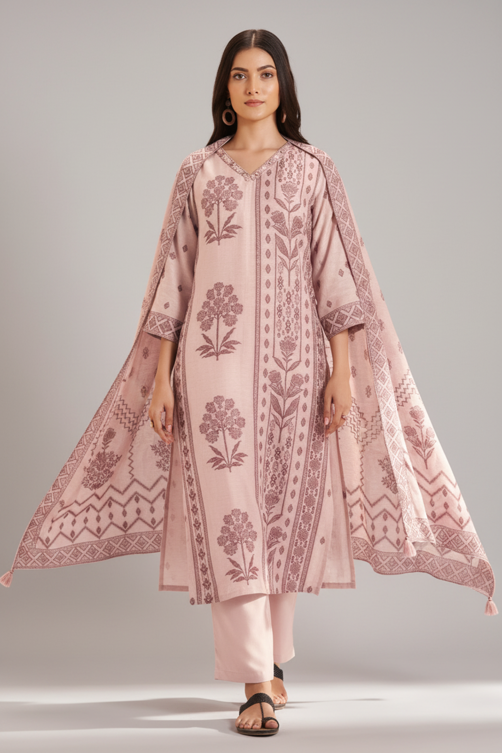 Blush Mocha Linen Jacquard Kurta Set