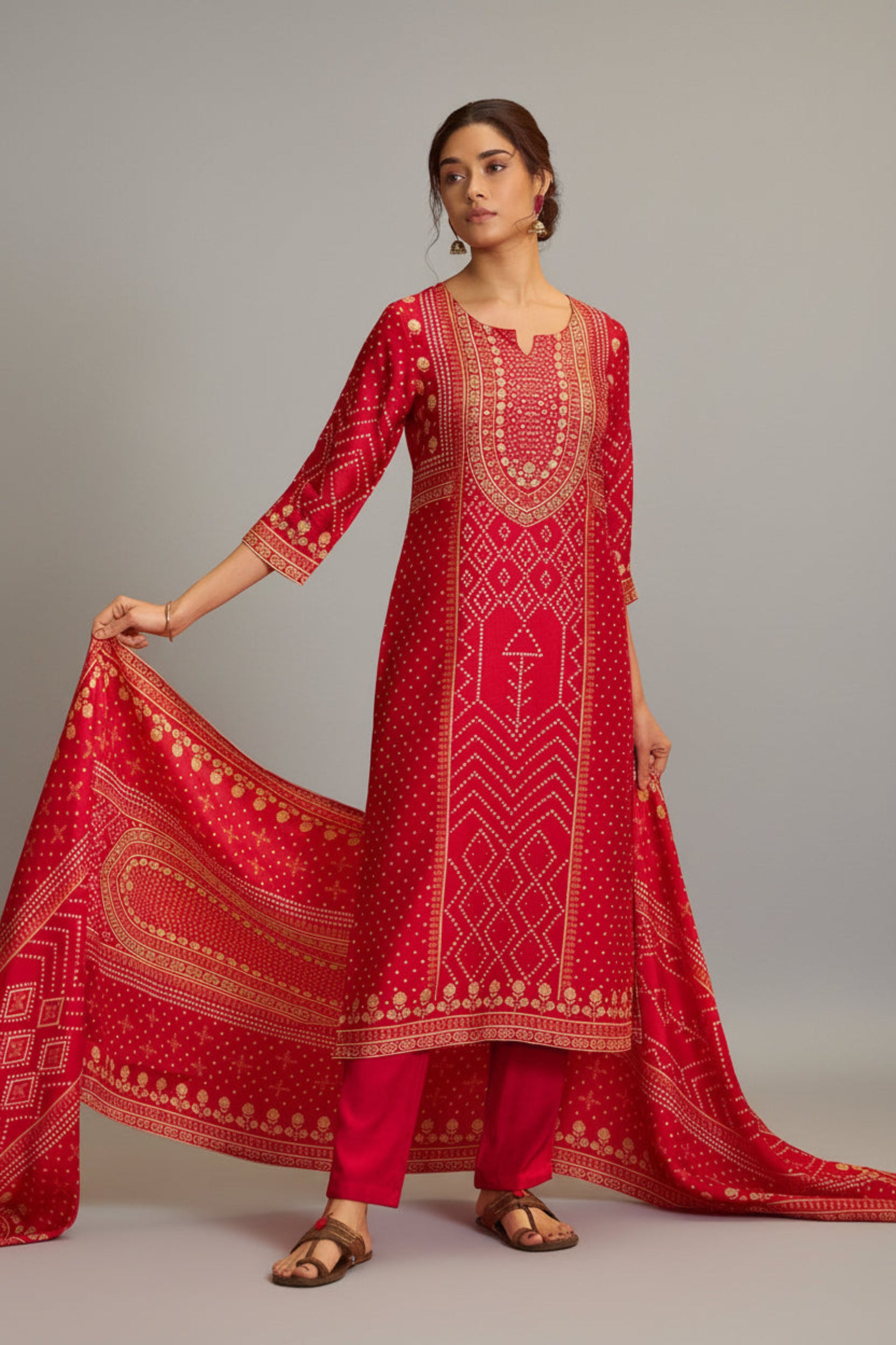 Bandhani Digital Print Kurta Set – Red