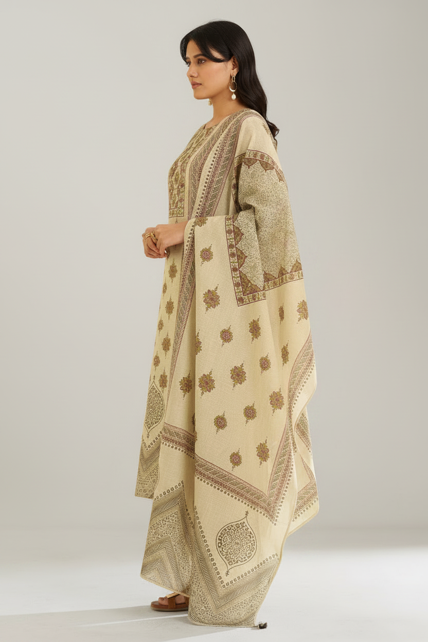 Mughal Parchment Shimmer linen Digital printed Kurta Set