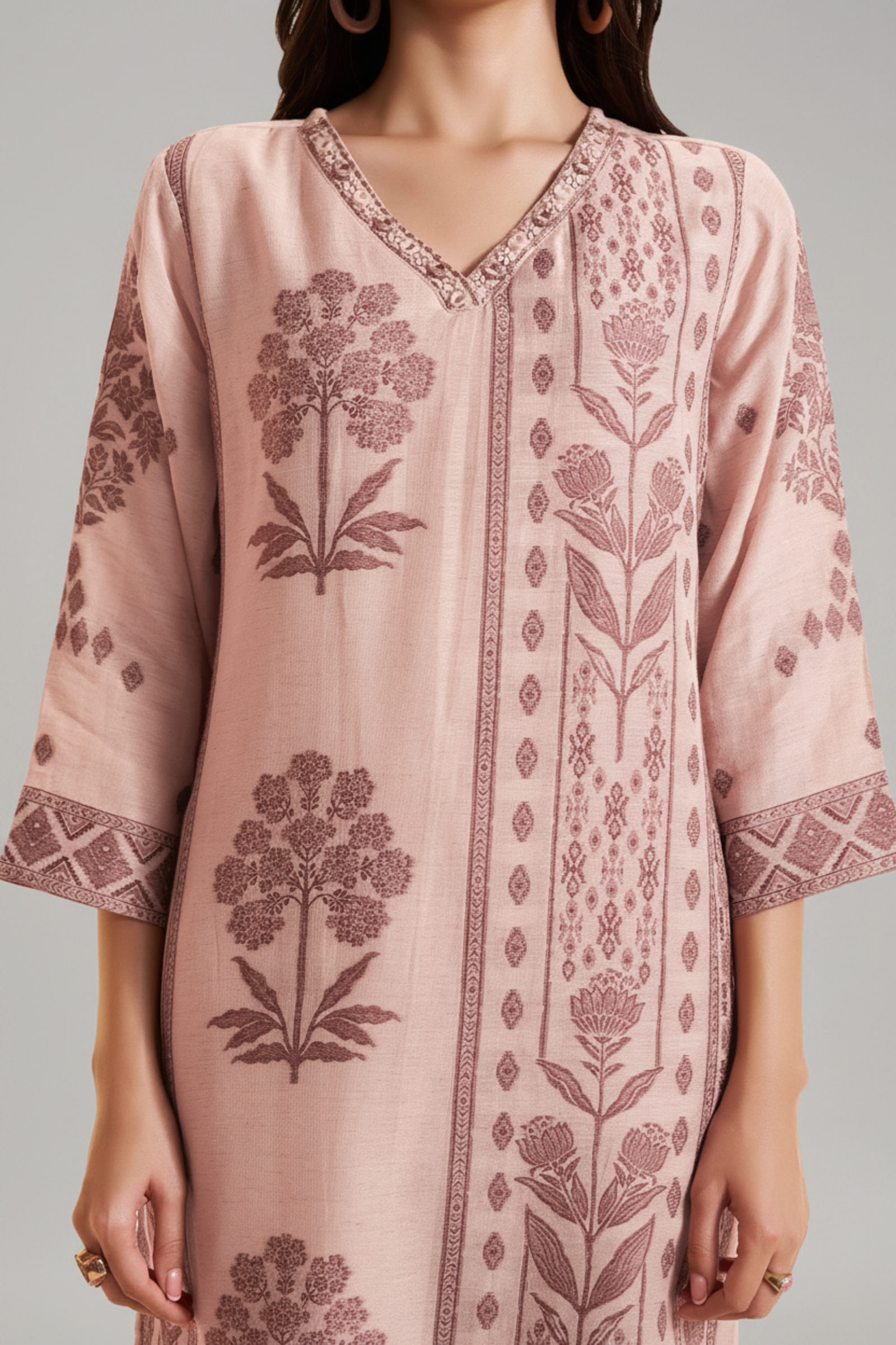 Blush Mocha Linen Jacquard Kurta Set