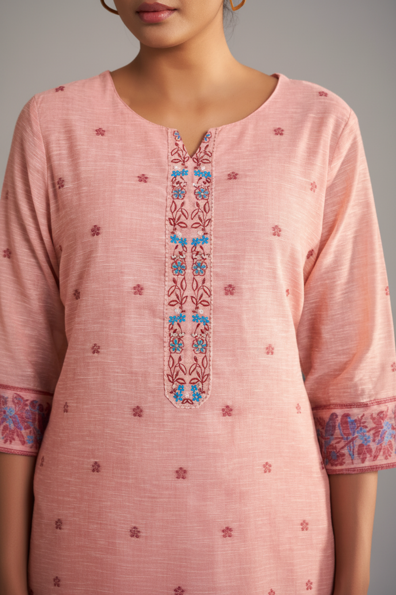 Blush Berry Linen Chanderi Jacquard Kurta Set