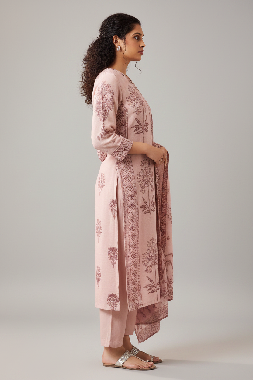 Rose Mist Linen Jacquard Kurta set