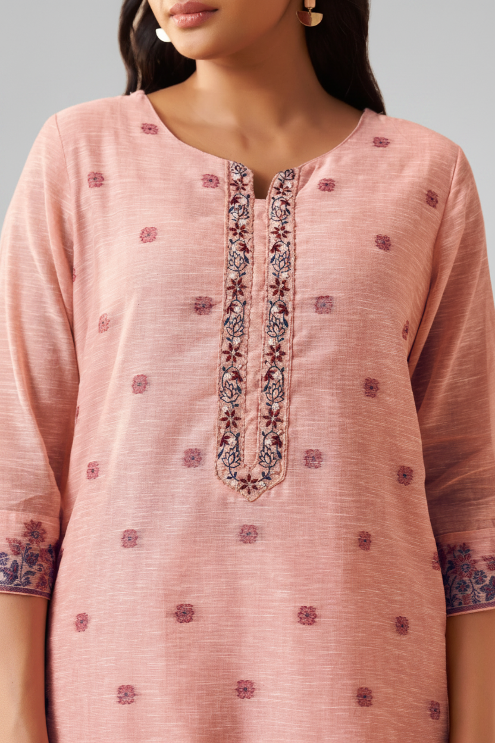 Truffle Pink Linen Chanderi Jacquard Kurta Set
