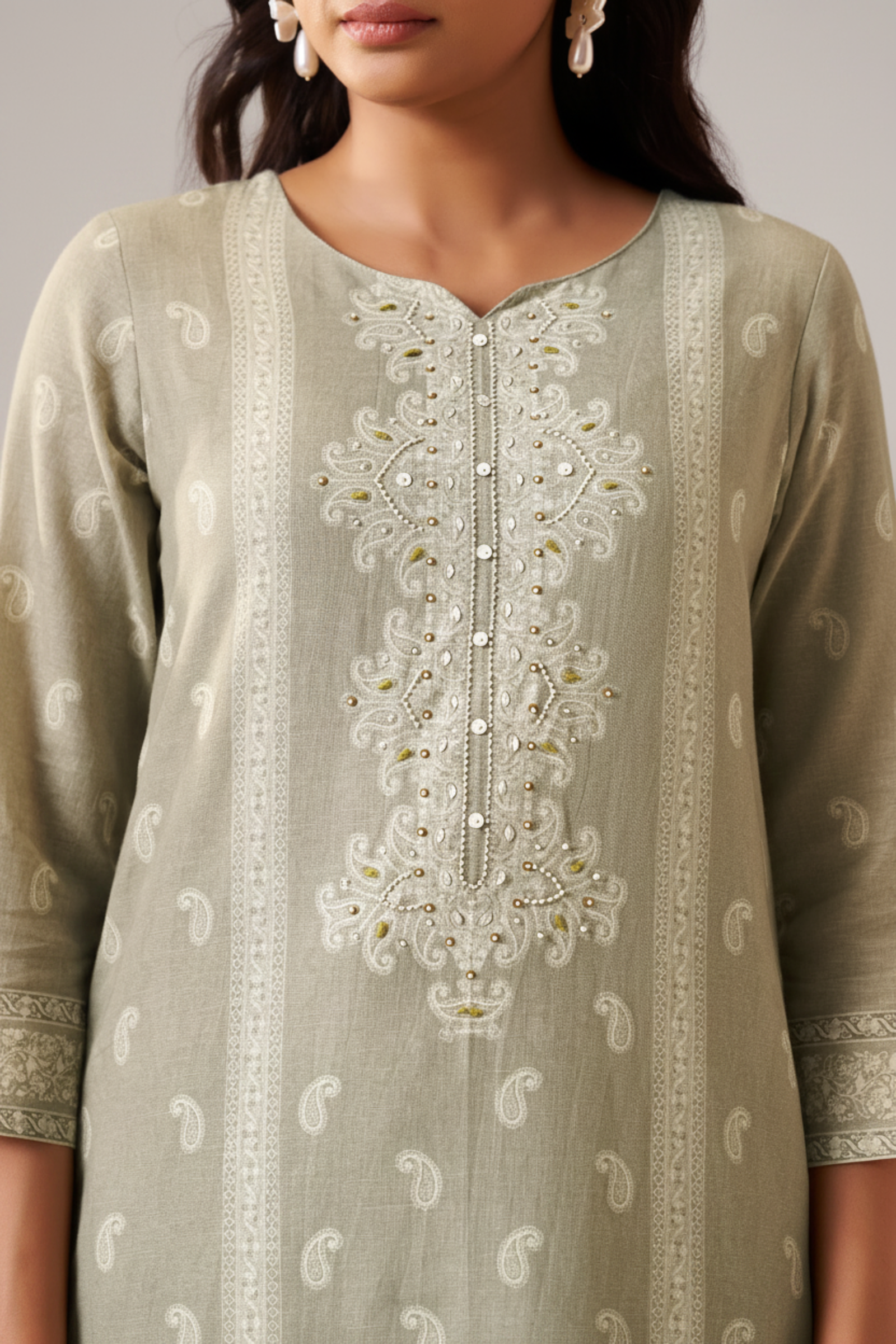 Sage Dune Cotton Linen Digital Printed Kurta Set