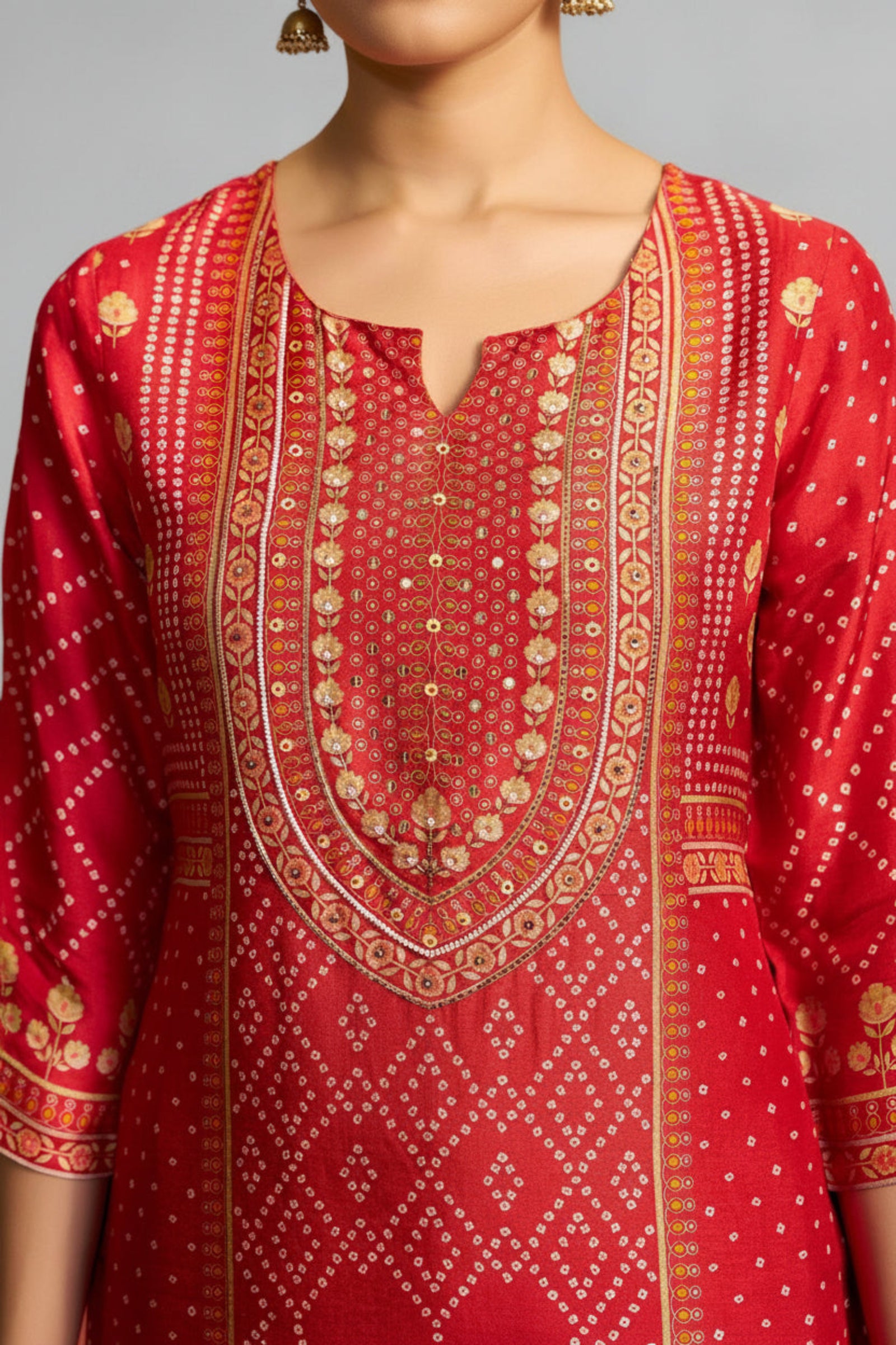 Bandhani Digital Print Kurta Set – Red