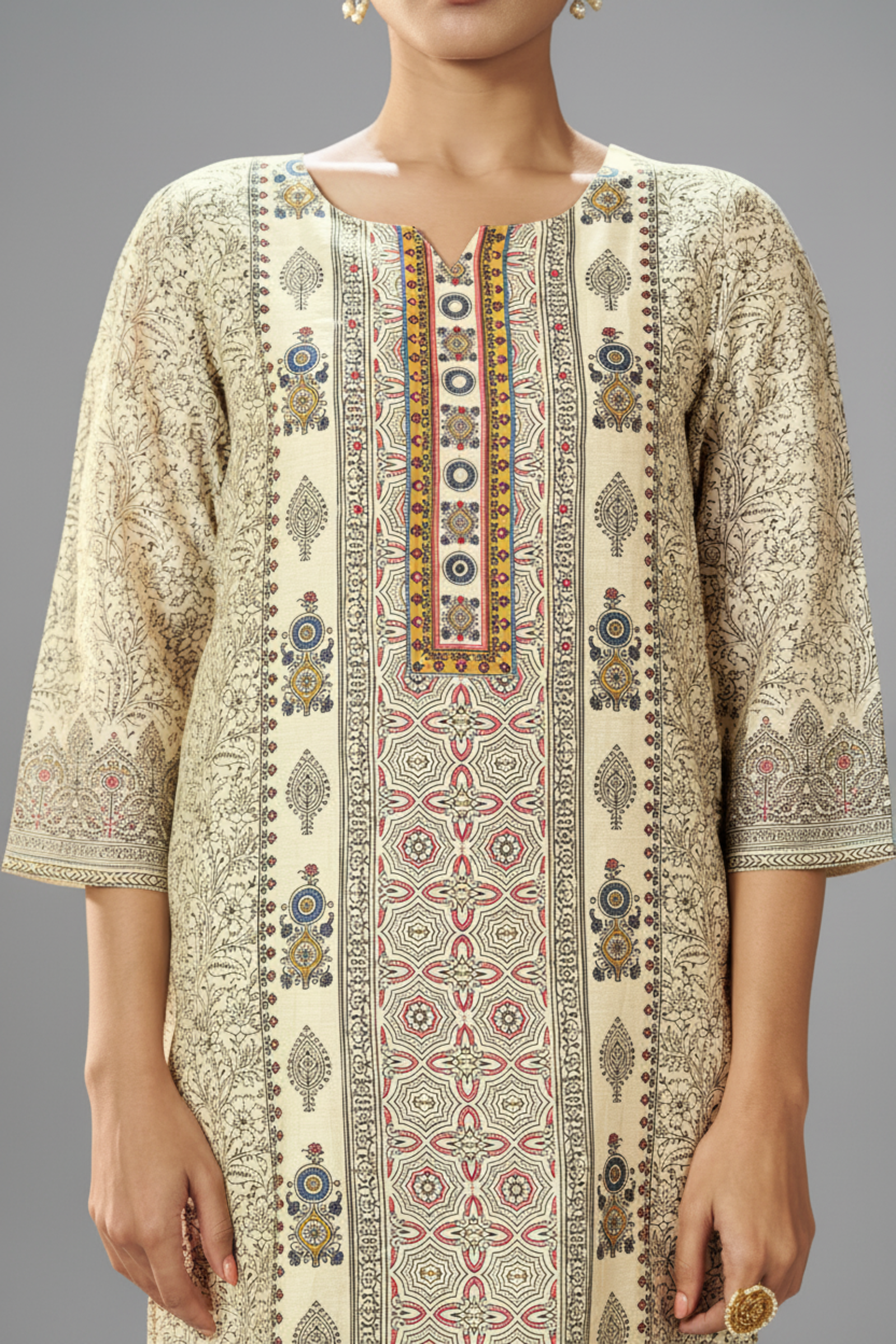 Ivory Buti Shimmer Linen Digial Printed Kurta Set