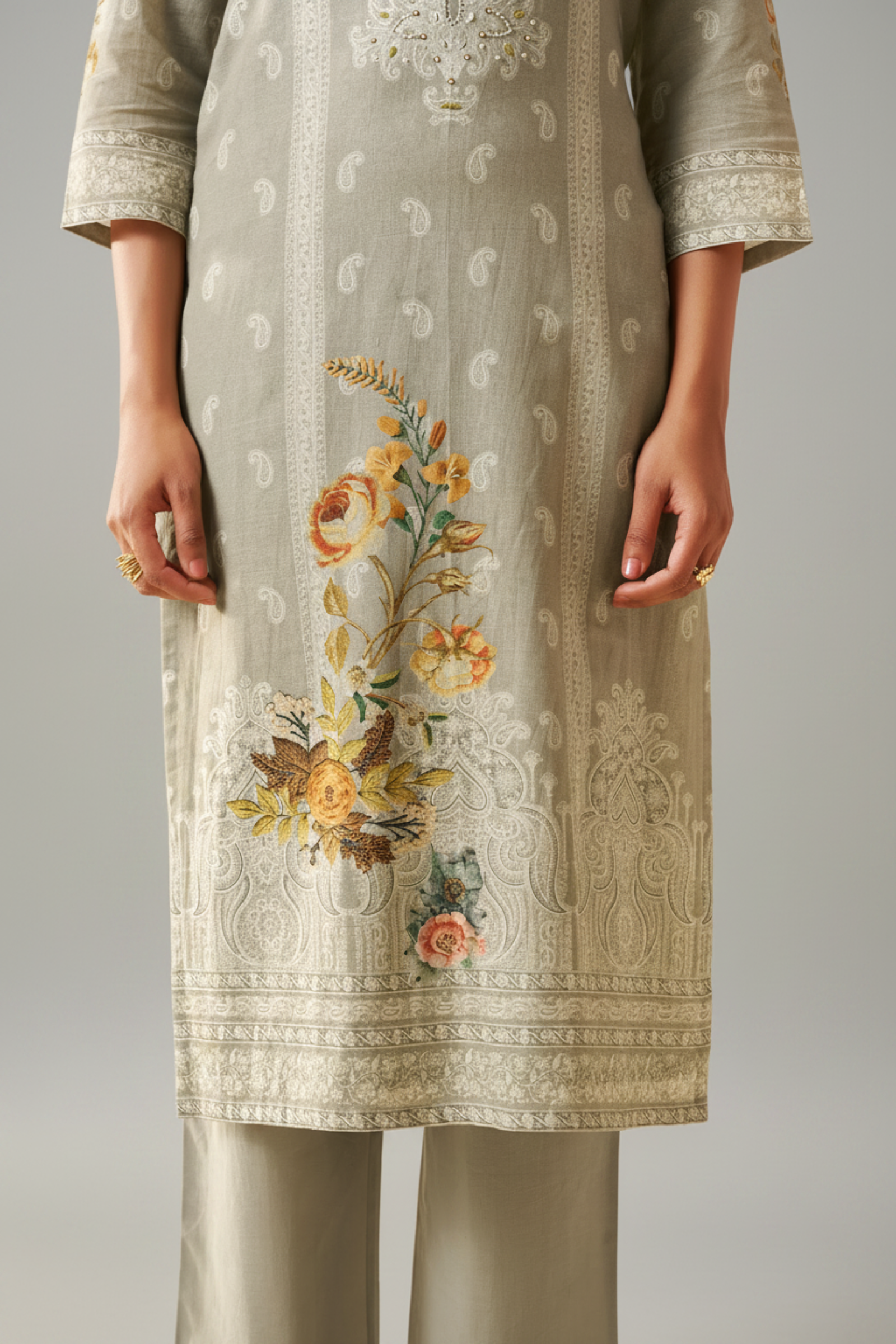 Sage Dune Cotton Linen Digital Printed Kurta Set