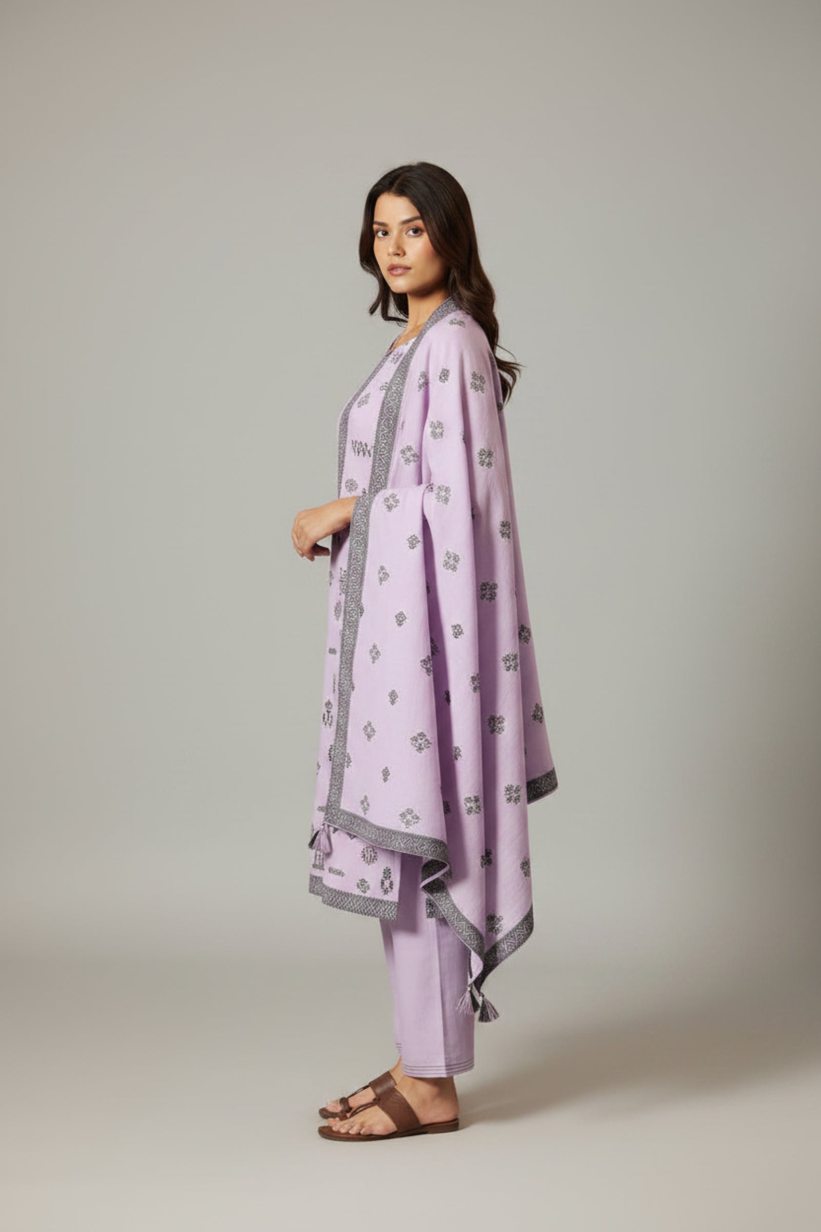 Lilac Whisper Viscose Linen Jacquard Kurta Set