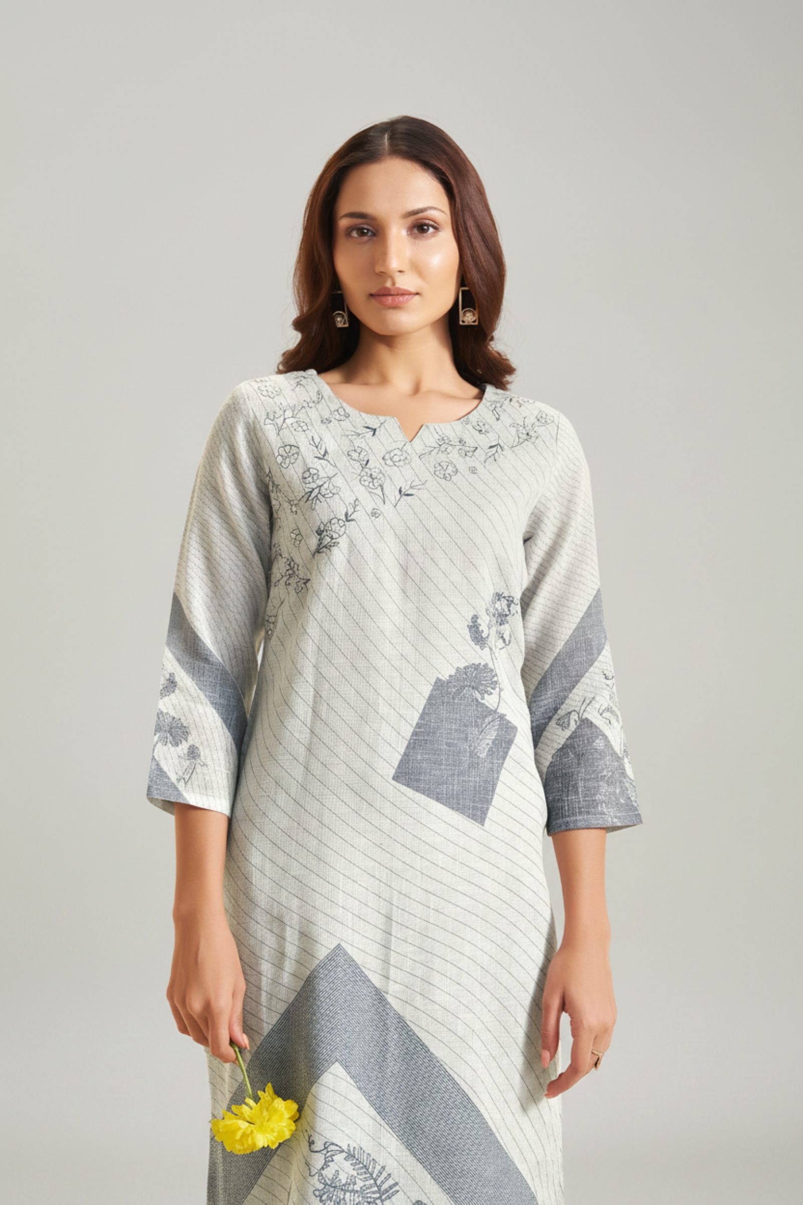 Silver Ash Linen Cotton Digital Printed Kurta Set
