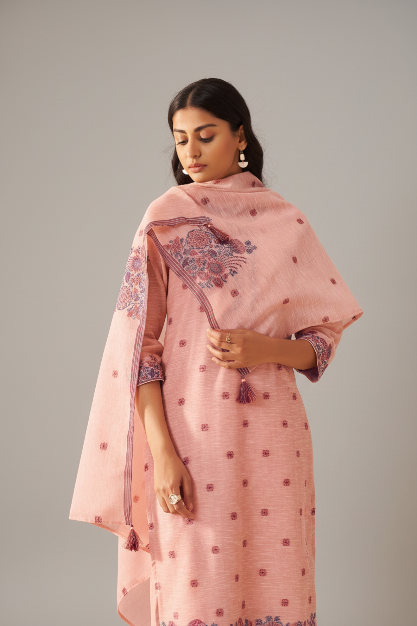 Truffle Pink Linen Chanderi Jacquard Kurta Set
