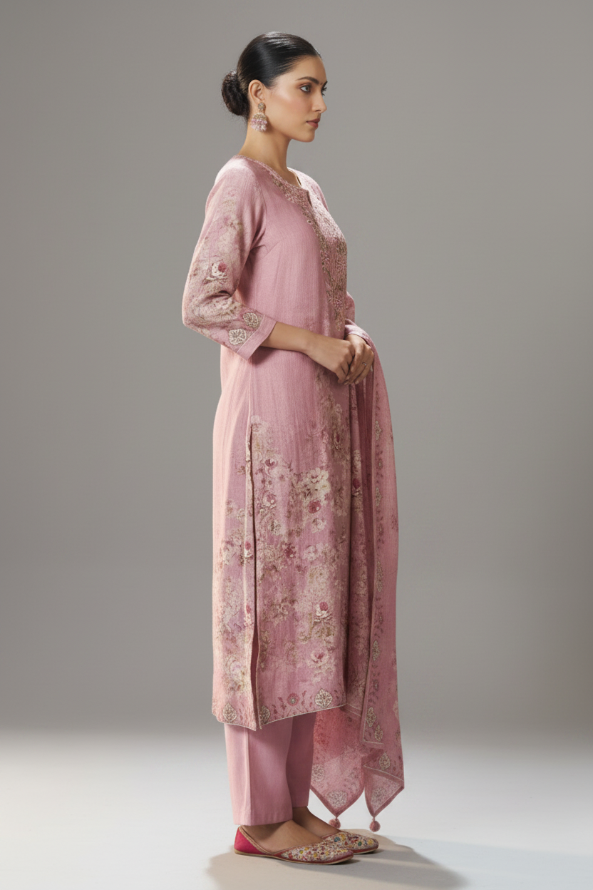Dusty Rose Digital Printed Viscose Kurta Set