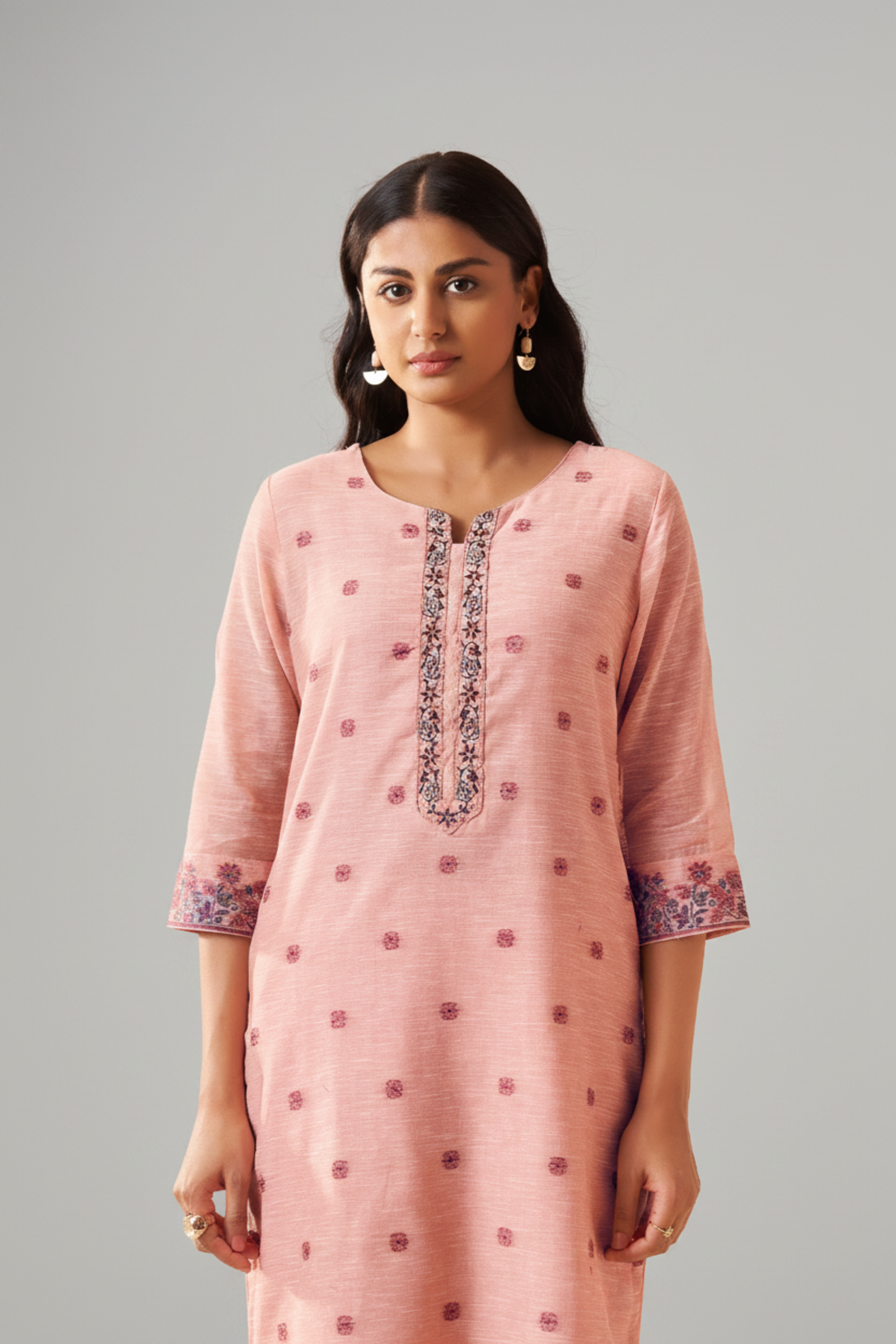 Truffle Pink Linen Chanderi Jacquard Kurta Set