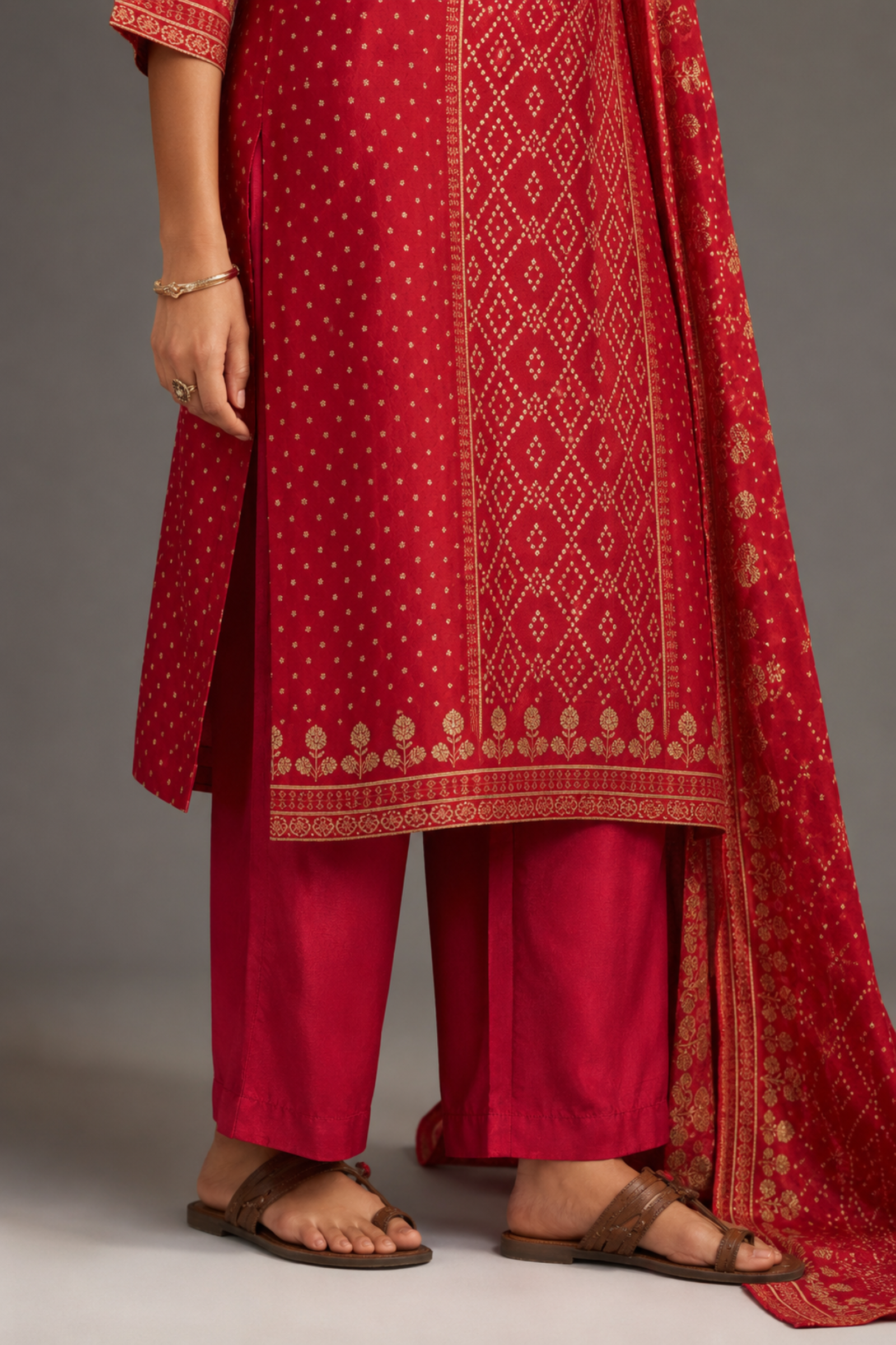 Bandhani Digital Print Kurta Set – Red